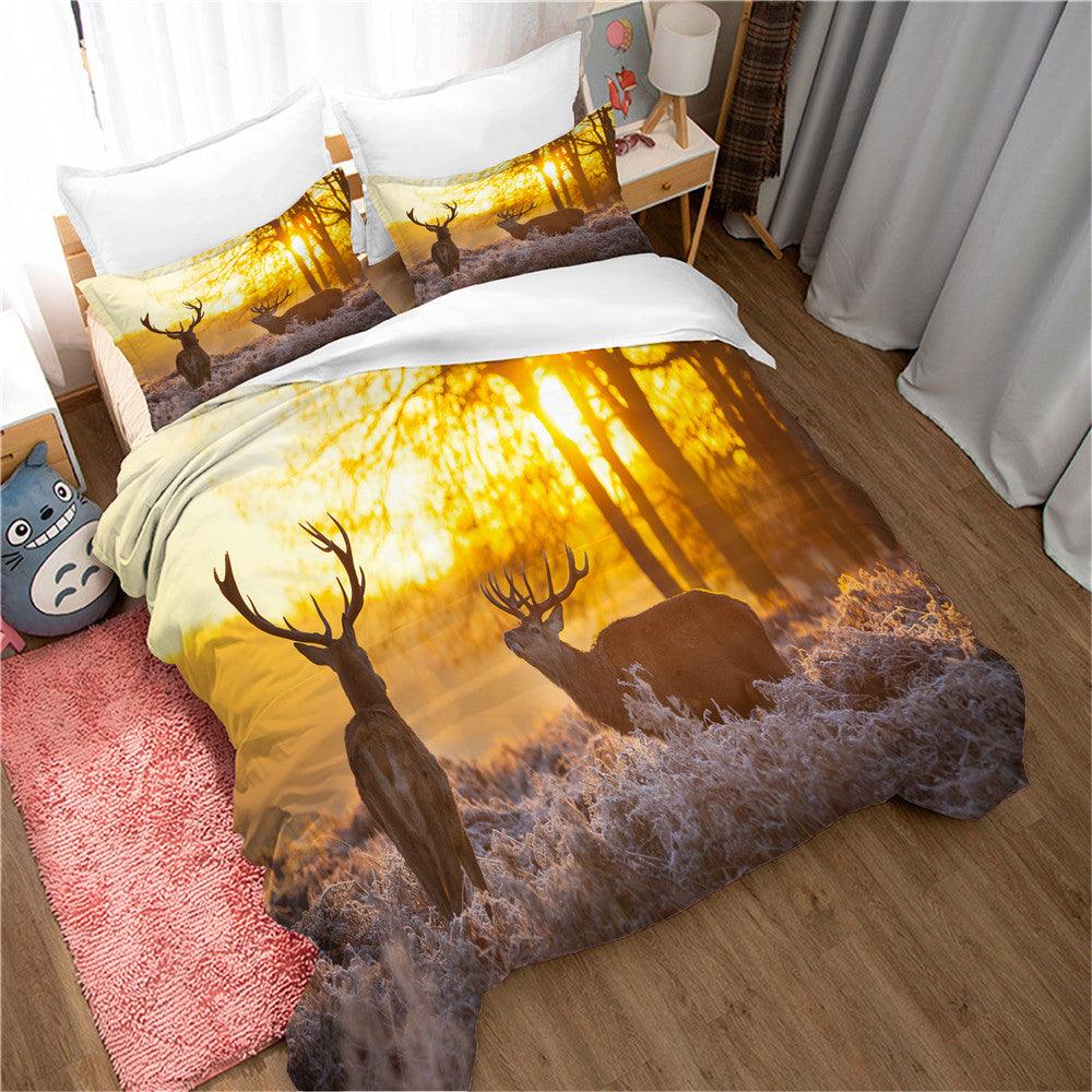 3D Autumn Forest Animal Elk Quilt Cover Set Bedding Set Duvet Cover Pillowcases 92- Jess Art Decoration