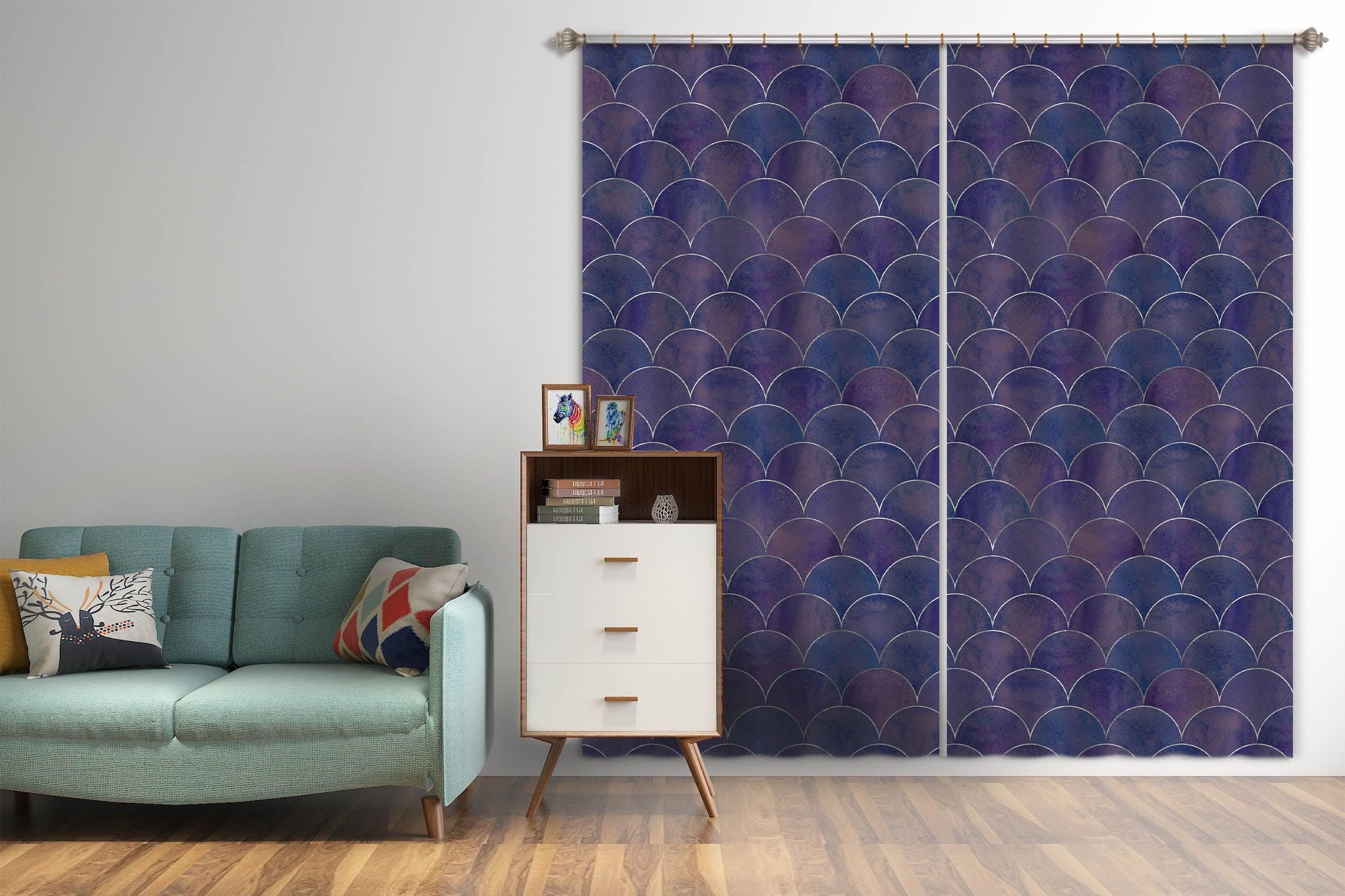 3D Deep Purple Scale Shape Curtains and Drapes LQH A844- Jess Art Decoration