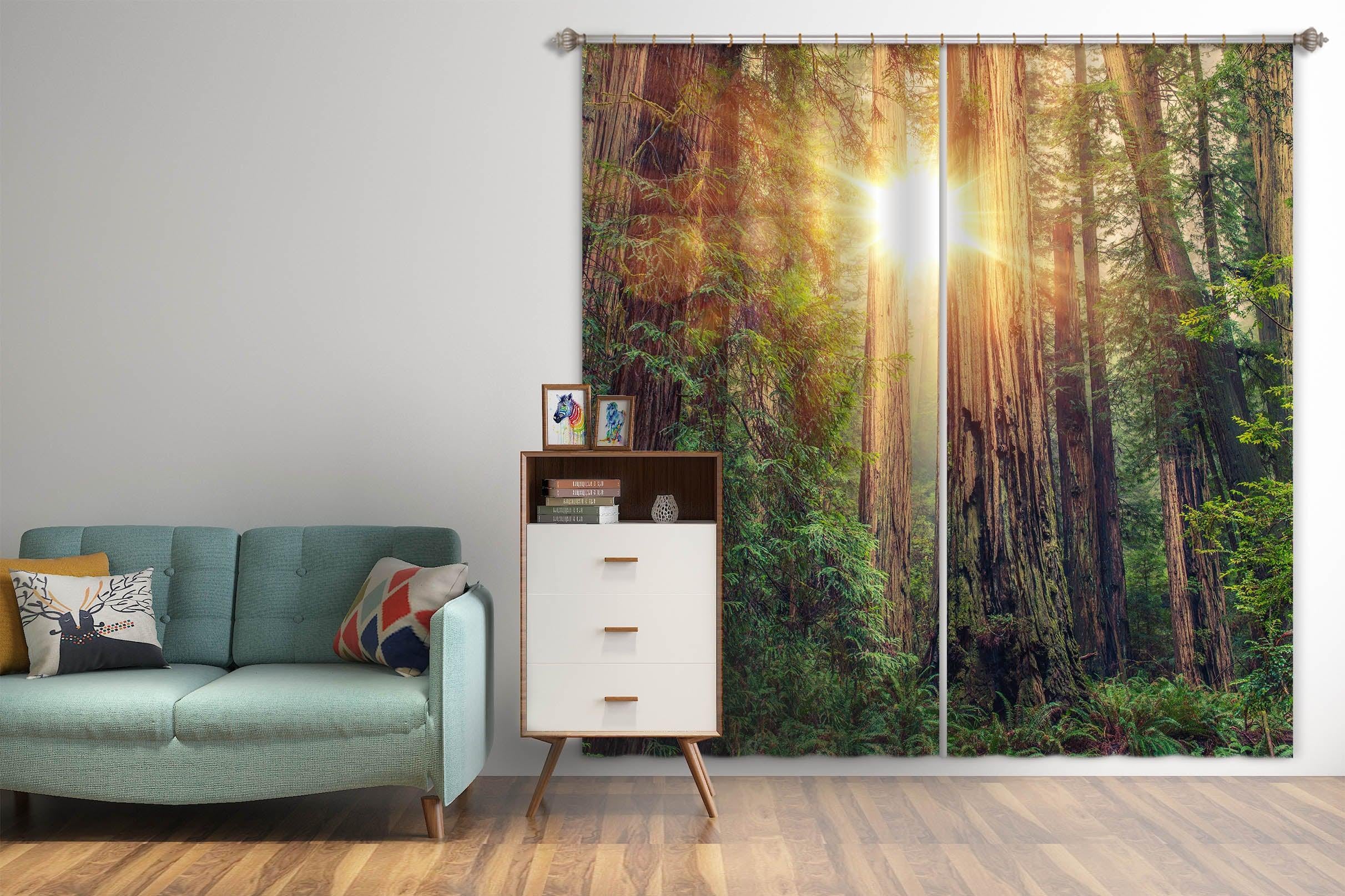 3D Sunshine Green Forest Curtains and Drapes LQH A692- Jess Art Decoration