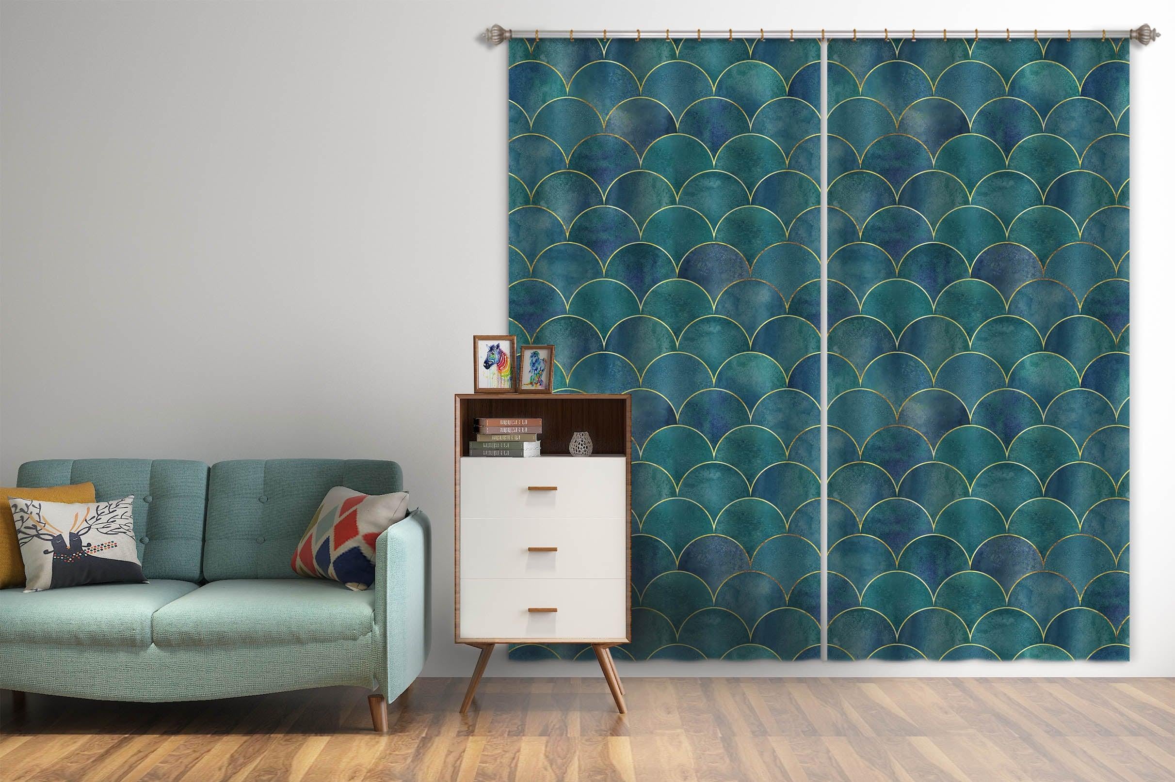 3D Dark Blue Geometry Graphical Abstract Sea Waves Curtains and Drapes 194- Jess Art Decoration