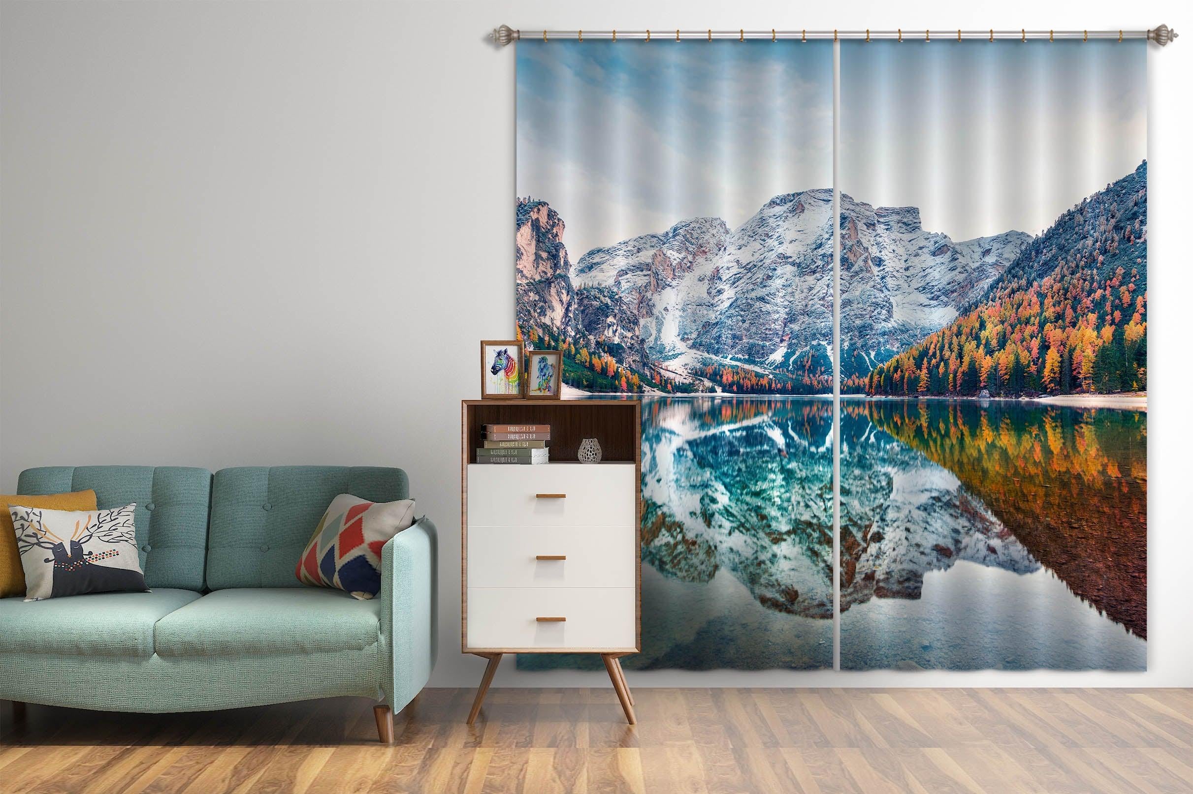 3D Snow Mountain Lake Forest Curtains and Drapes LQH A759- Jess Art Decoration
