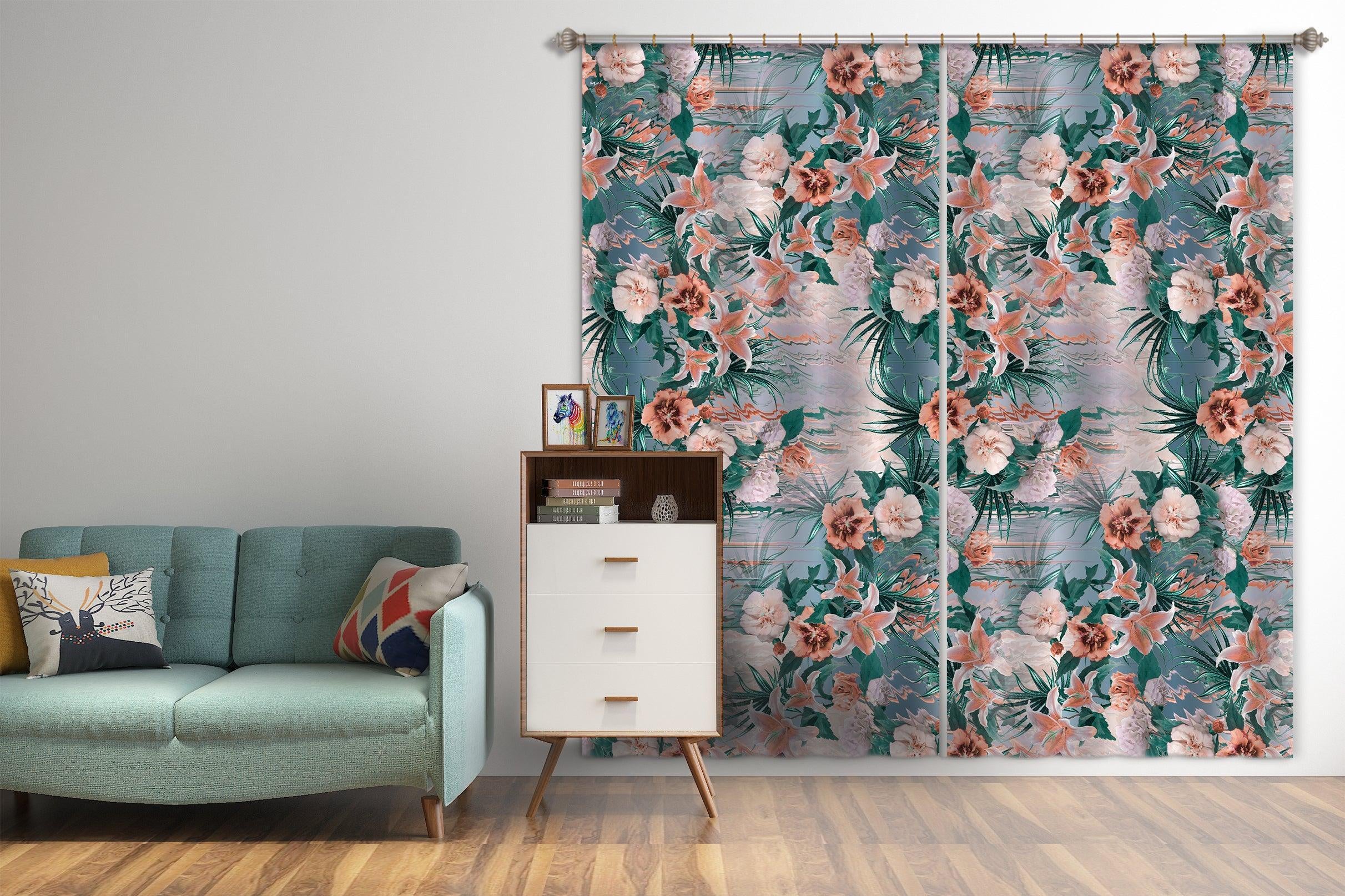 3D Hand drawing Pink Flowers  Lilies Curtains and Drapes 186- Jess Art Decoration