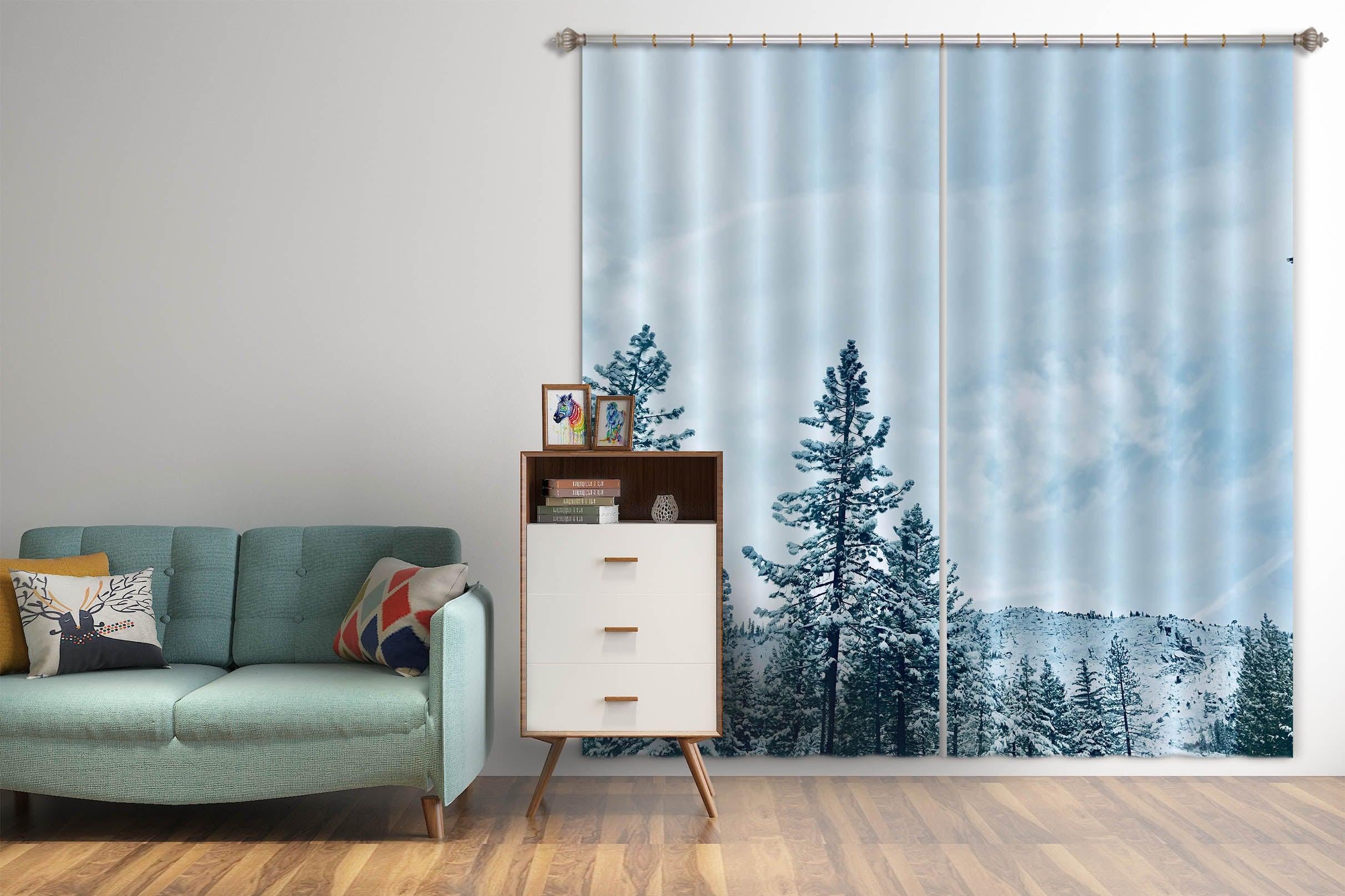 3D Snow Forest Pine Sky Curtains and Drapes LQH A776- Jess Art Decoration