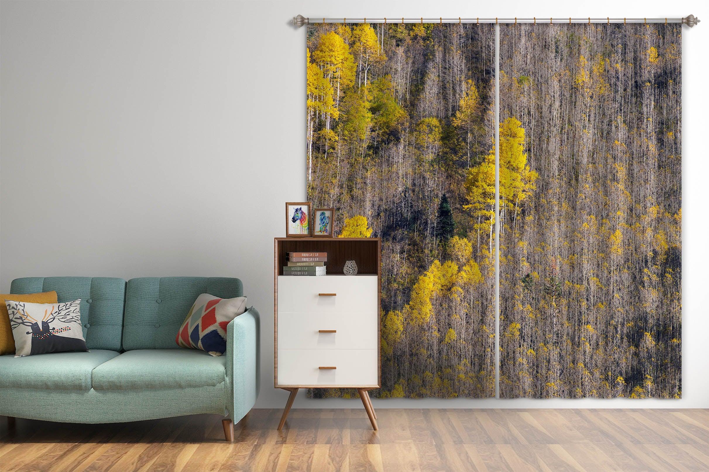 3D Yellow Wood Curtains and Drapes LQH A685- Jess Art Decoration
