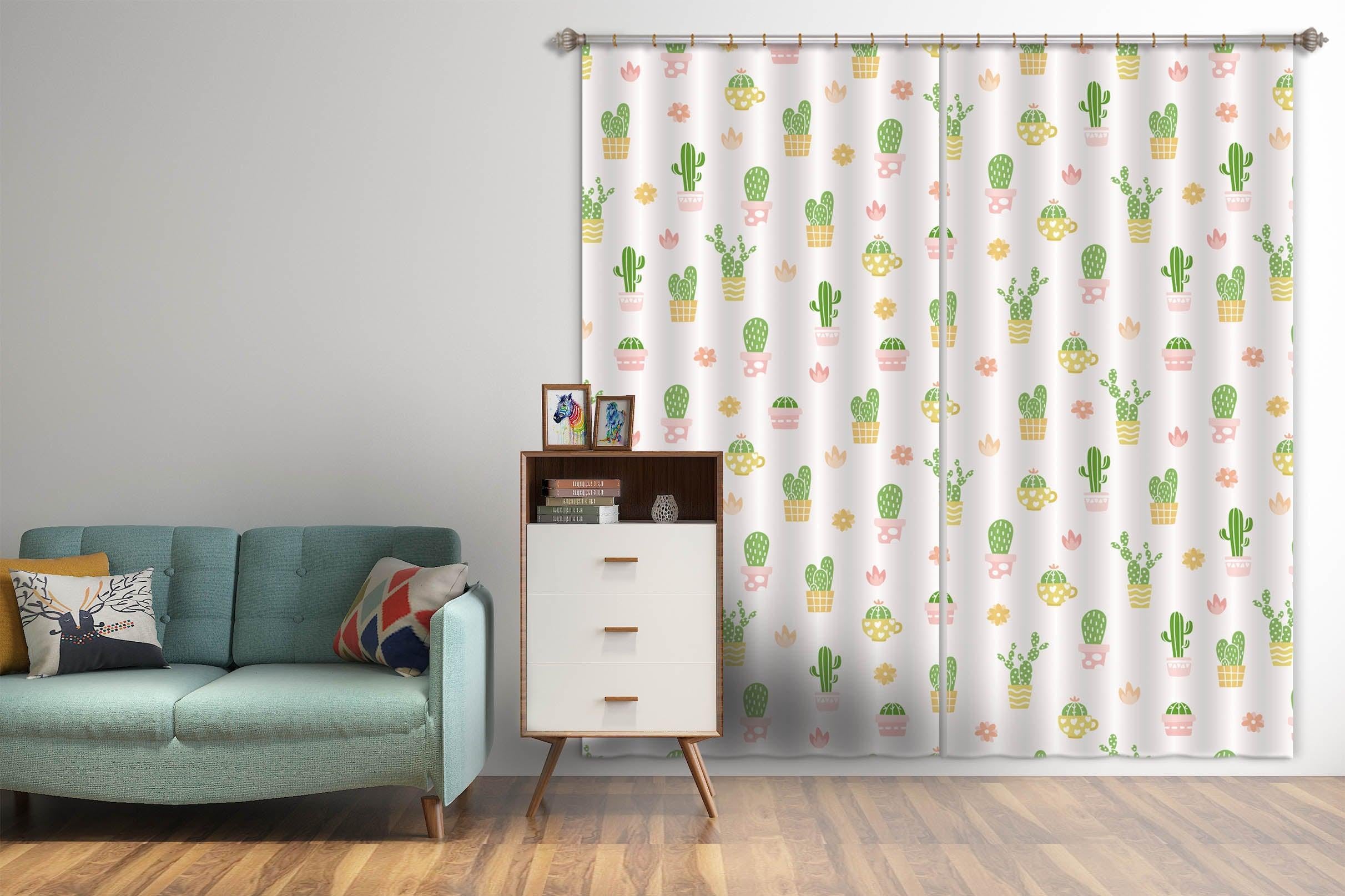 3D Cartoon Cactus Cactus Curtains and Drapes LQH A811- Jess Art Decoration