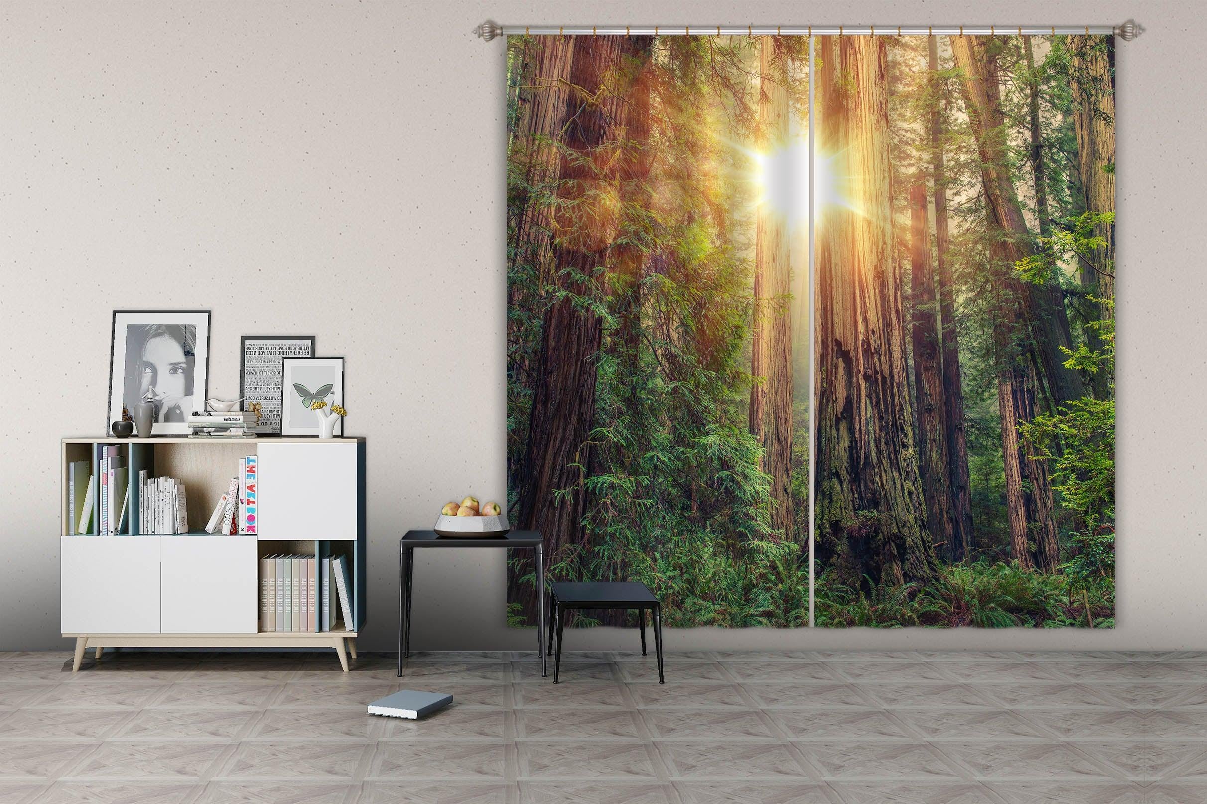 3D Sunshine Green Forest Curtains and Drapes LQH A692- Jess Art Decoration