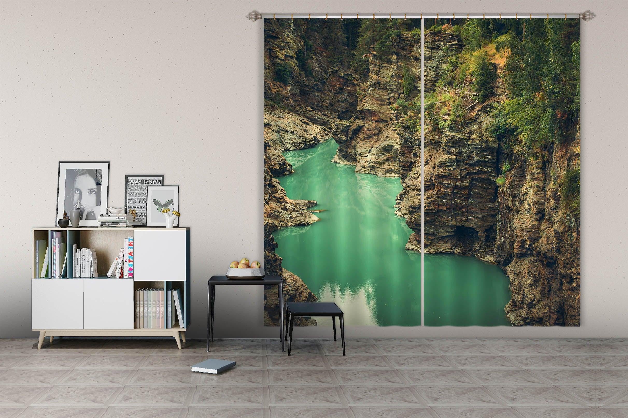 3D Forest Lake Sky Scenery Curtains and Drapes LQH A807- Jess Art Decoration