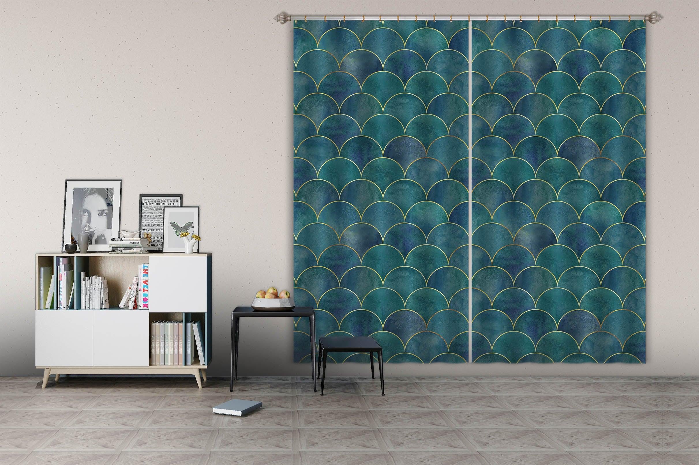 3D Dark Blue Geometry Graphical Abstract Sea Waves Curtains and Drapes 194- Jess Art Decoration