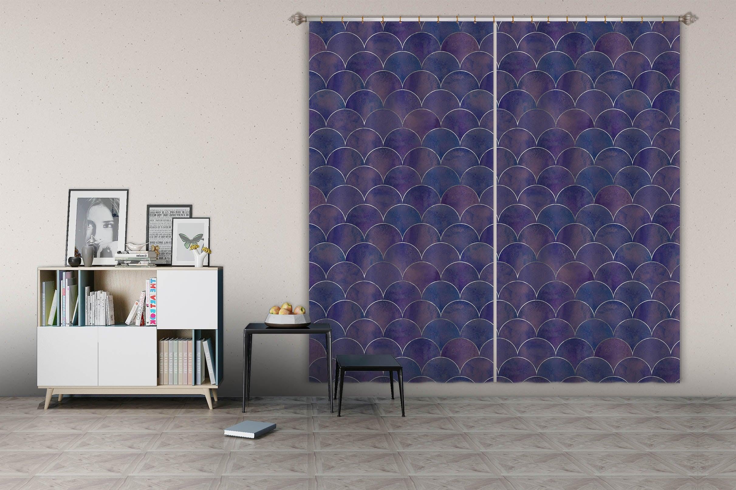 3D Deep Purple Scale Shape Curtains and Drapes LQH A844- Jess Art Decoration