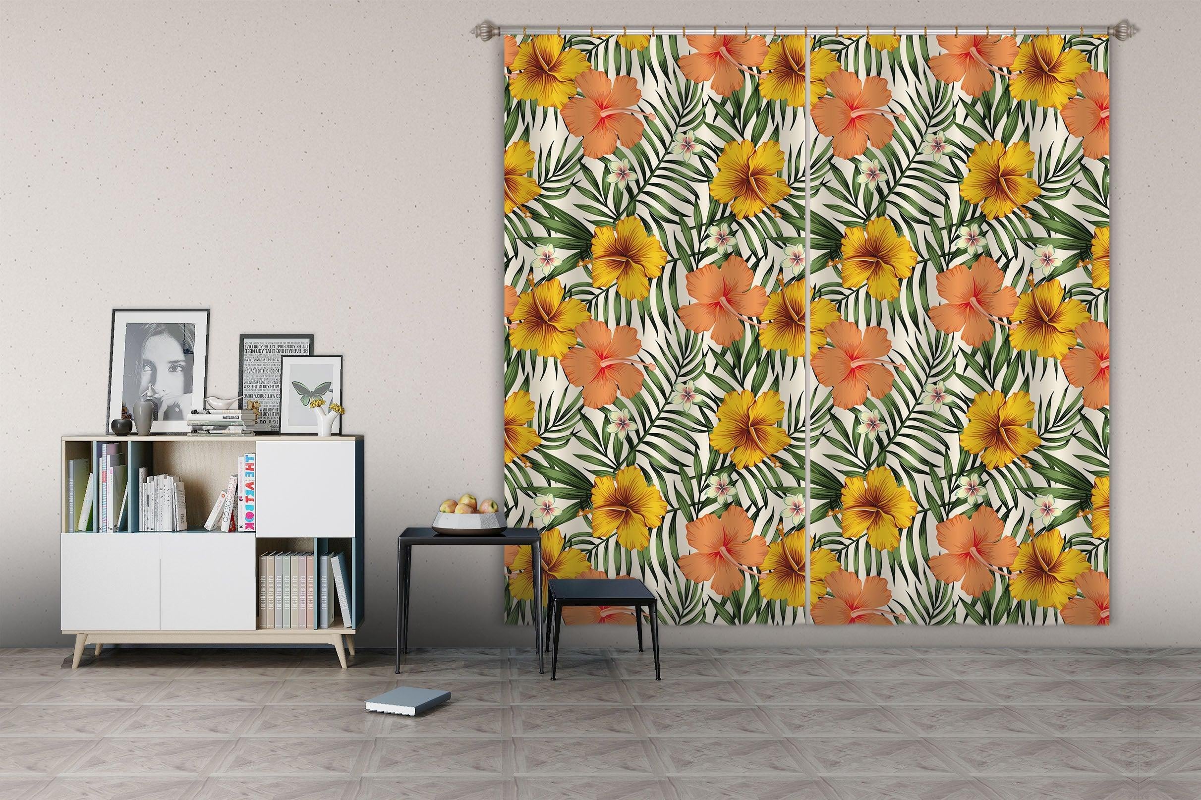 3D Hand drawing Yellow Red Flowers Curtains and Drapes 170- Jess Art Decoration