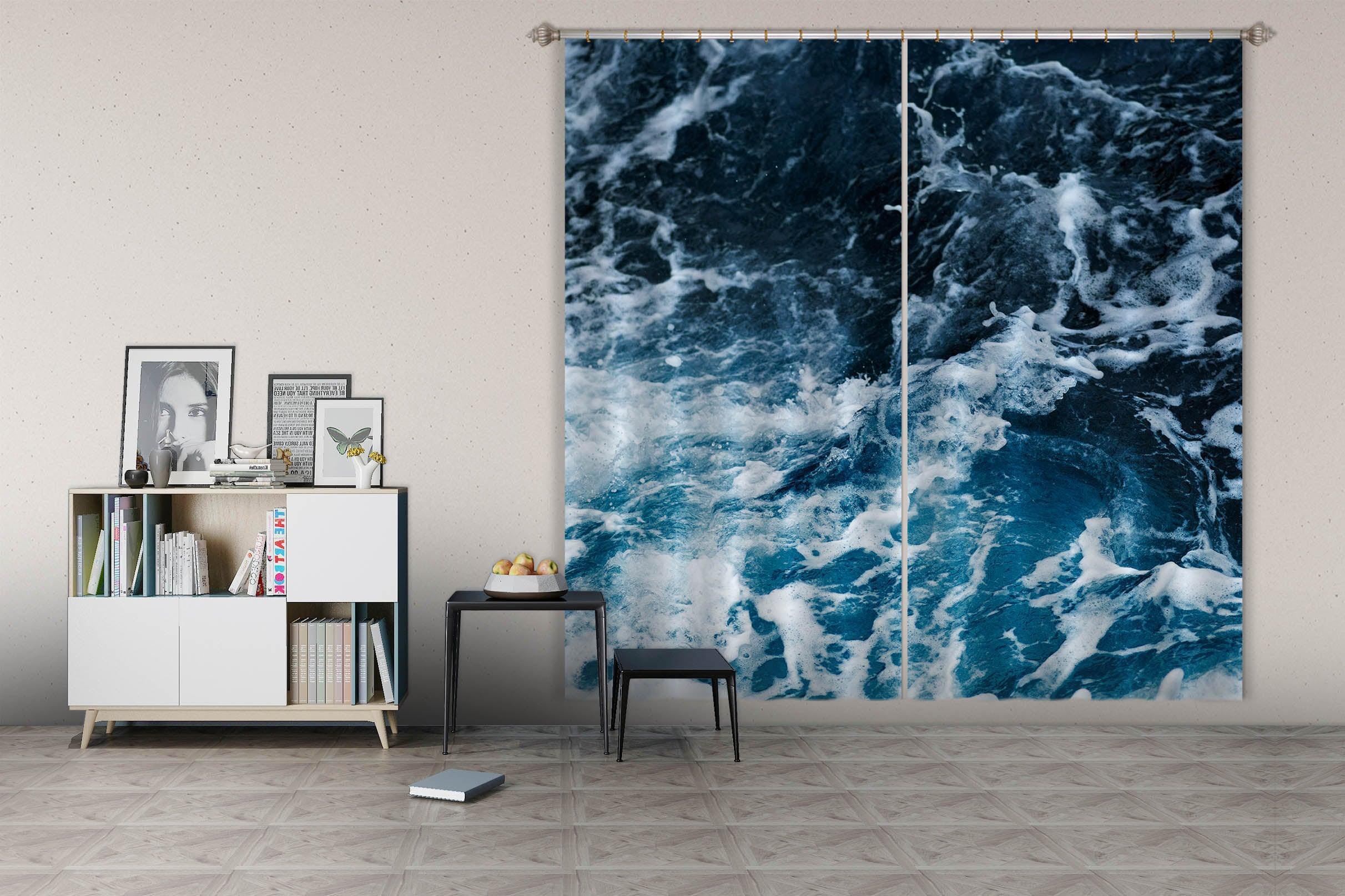 3D Blue Sea Water Curtains and Drapes LQH A702- Jess Art Decoration