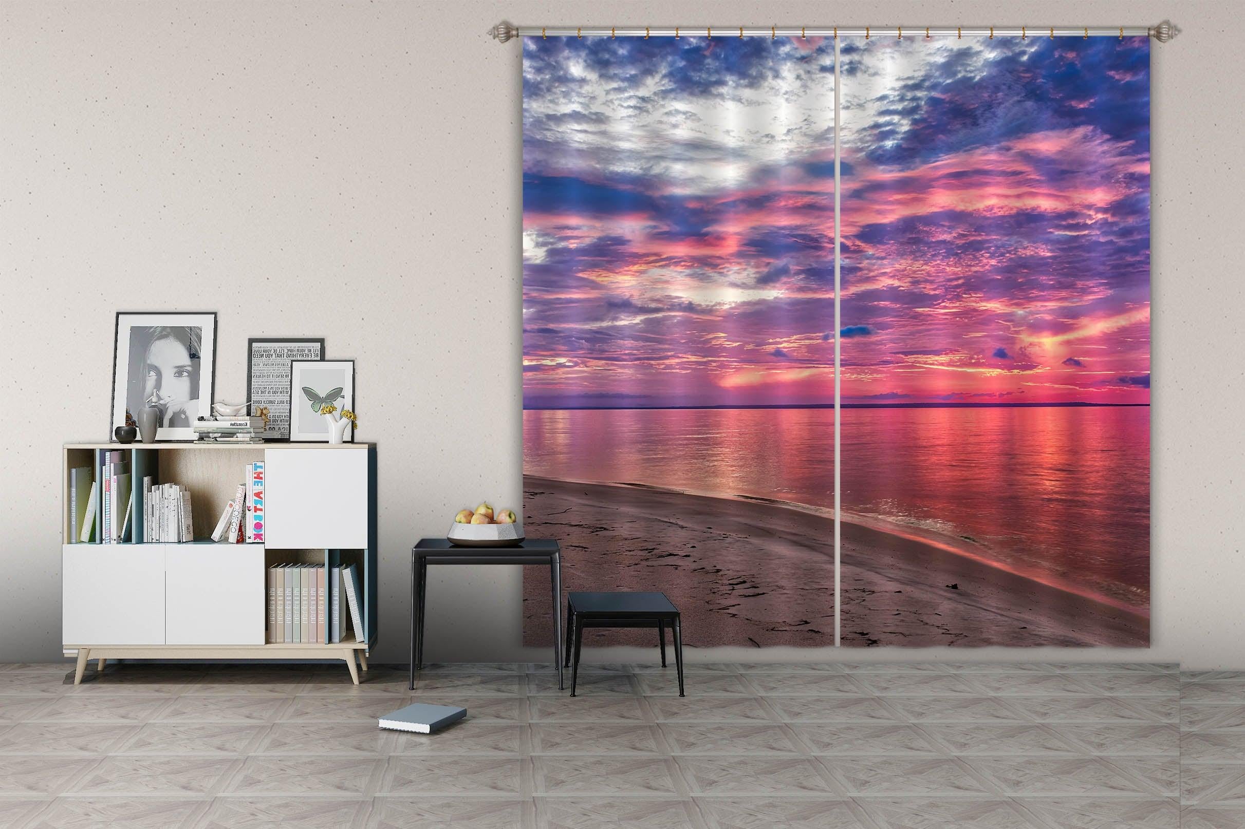 3D Beautiful Seaside Setting Sun Curtains and Drapes  110- Jess Art Decoration