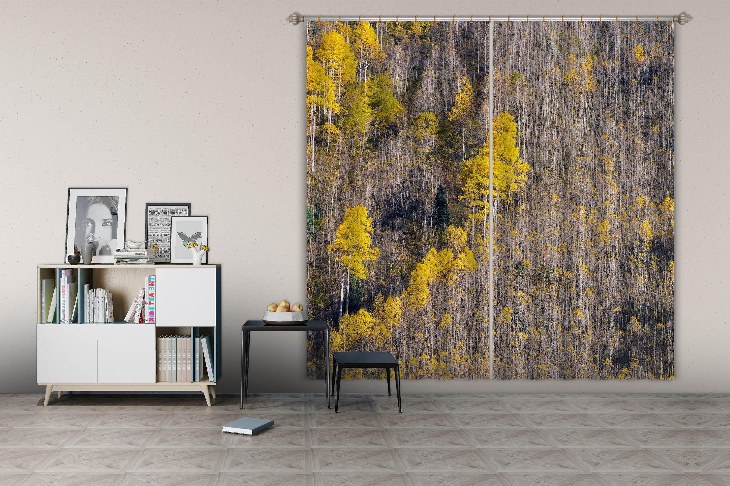 3D Yellow Wood Curtains and Drapes LQH A685- Jess Art Decoration