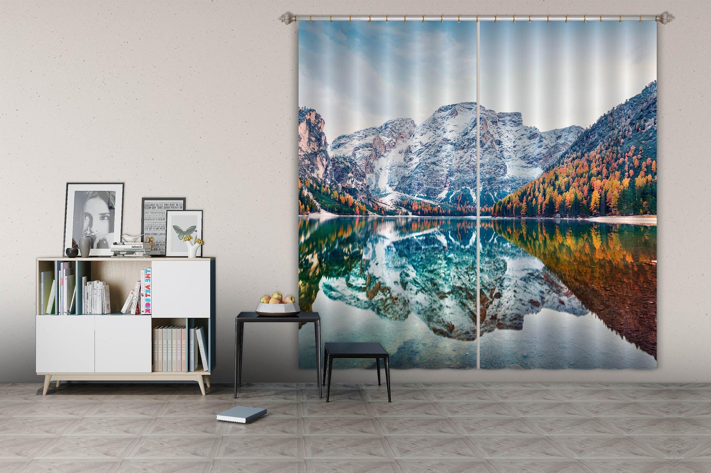 3D Snow Mountain Lake Forest Curtains and Drapes LQH A759- Jess Art Decoration