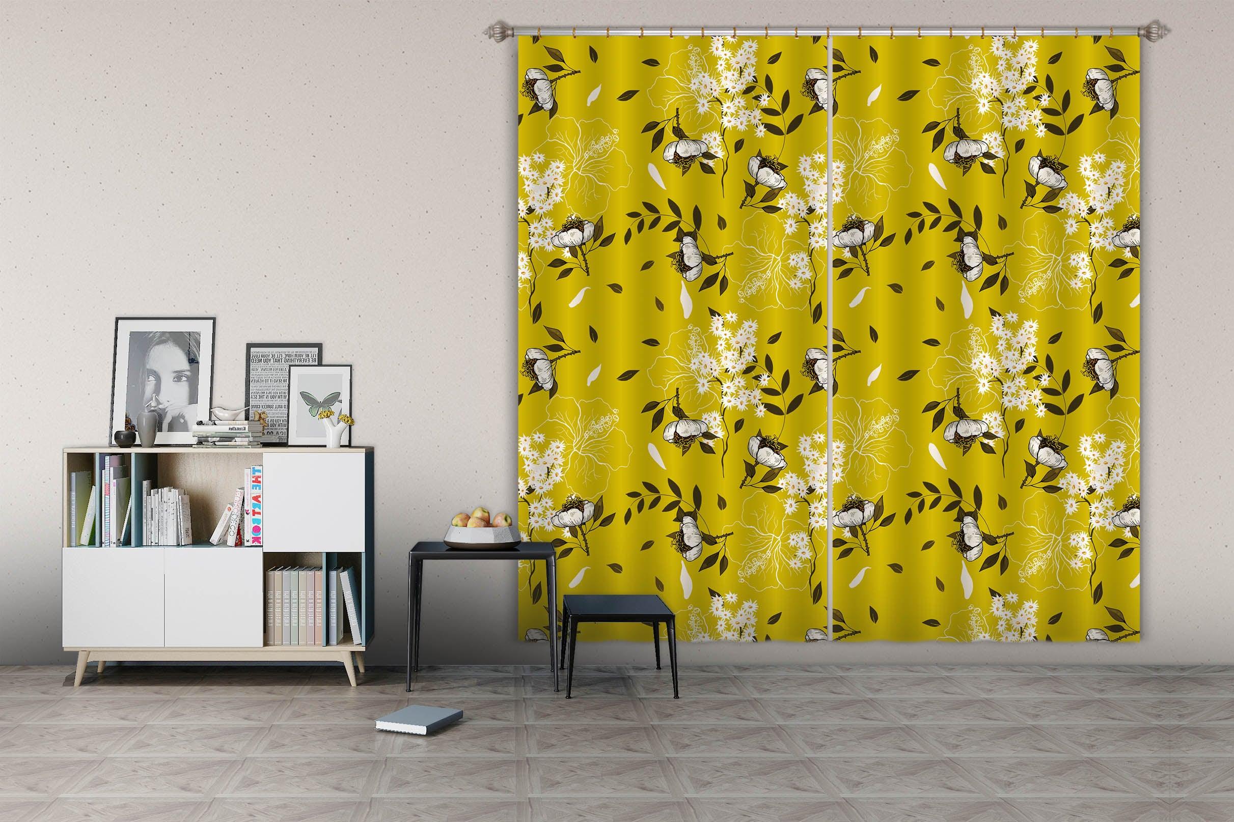 3D Yellow Floral Pattern Curtains and Drapes LQH A819- Jess Art Decoration