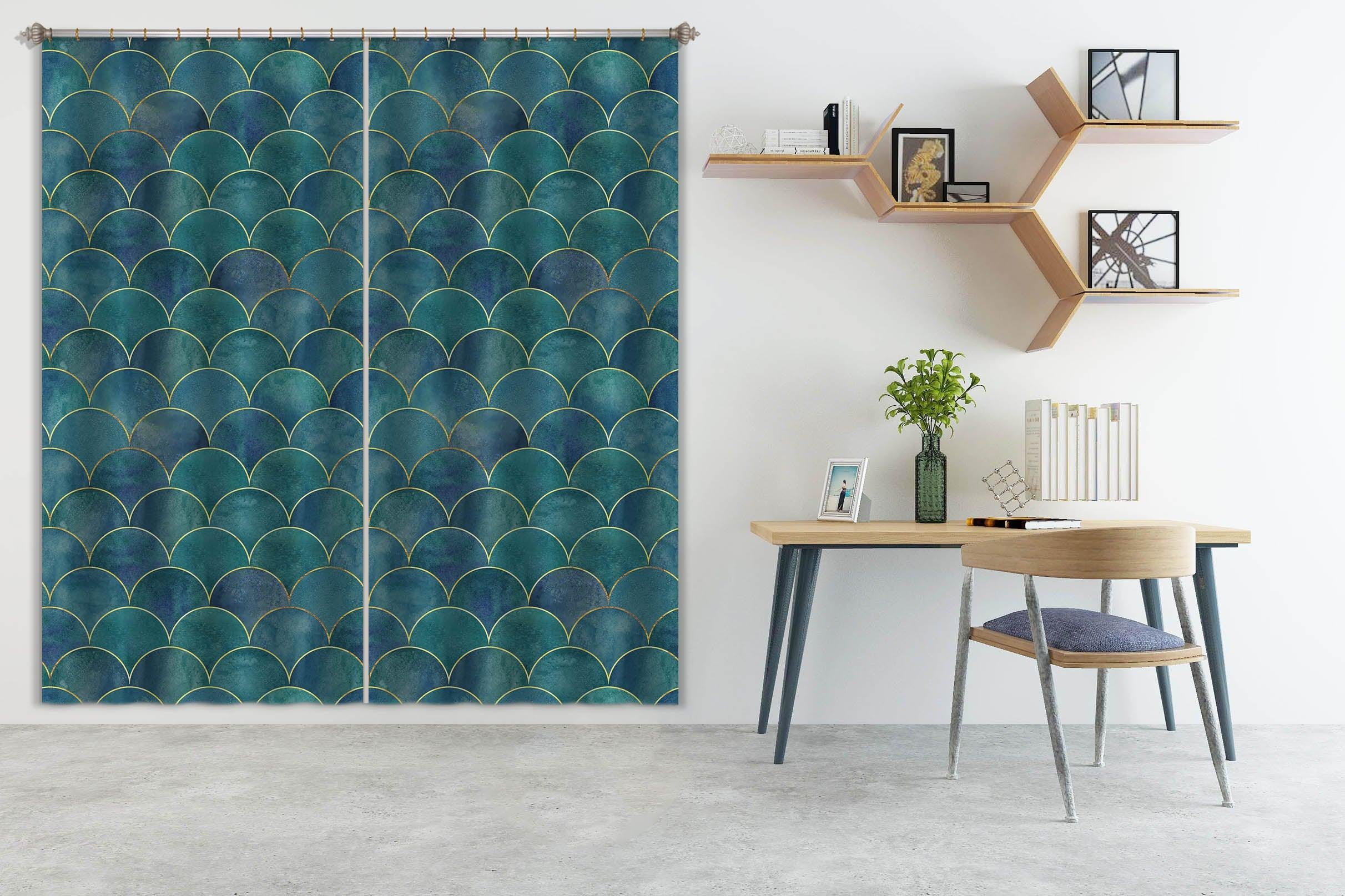 3D Dark Blue Geometry Graphical Abstract Sea Waves Curtains and Drapes 194- Jess Art Decoration