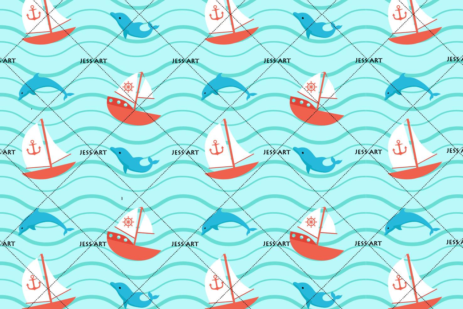 3D Sea Sailing Dolphin Wall Mural Wallpaper 108- Jess Art Decoration