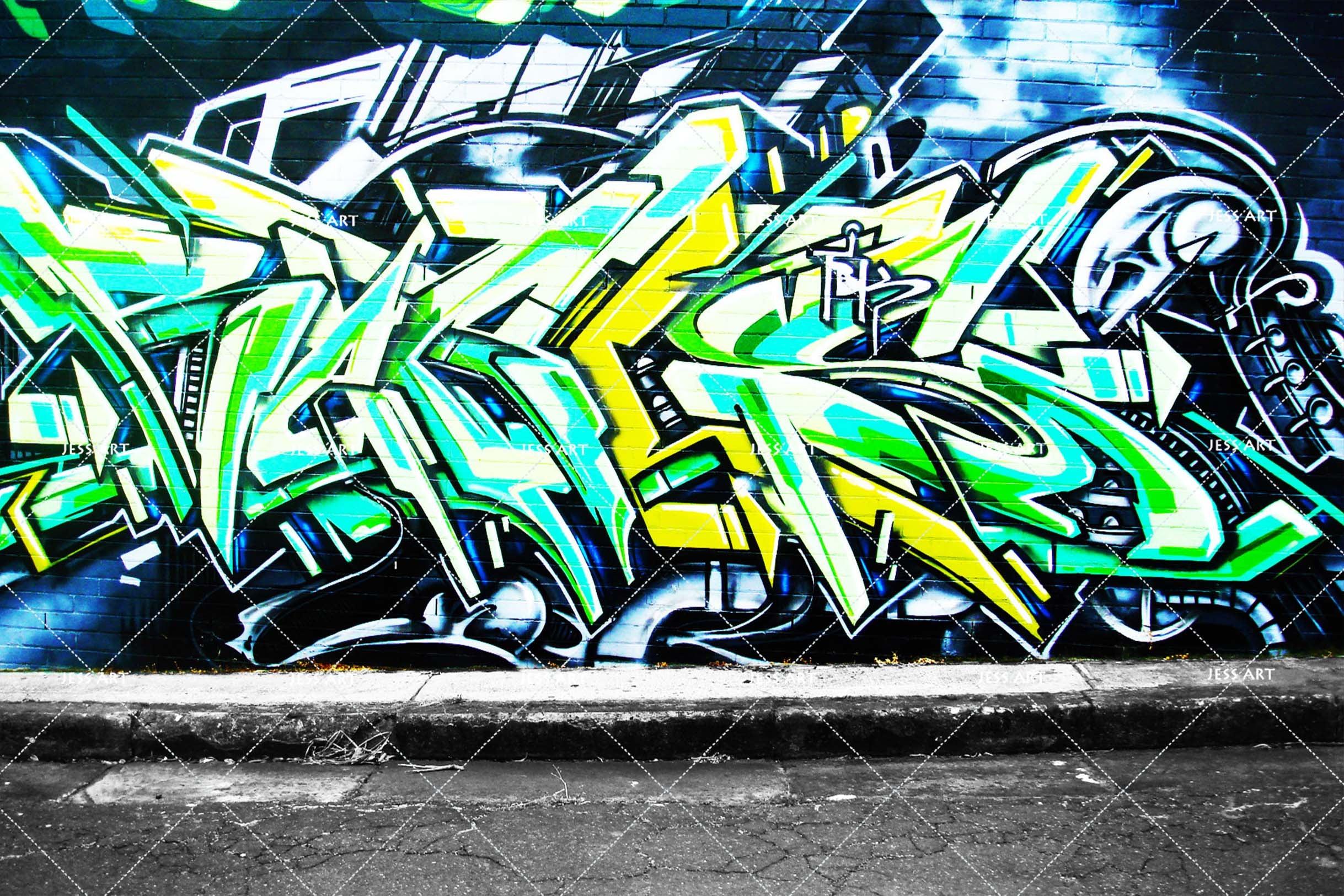 3D Blue Green Kerbside Graffiti Art Wall Mural Wallpaper ZY D50- Jess Art Decoration