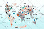 3D Cartoon Animals World Map Wall Mural Wallpaper LQH 20- Jess Art Decoration