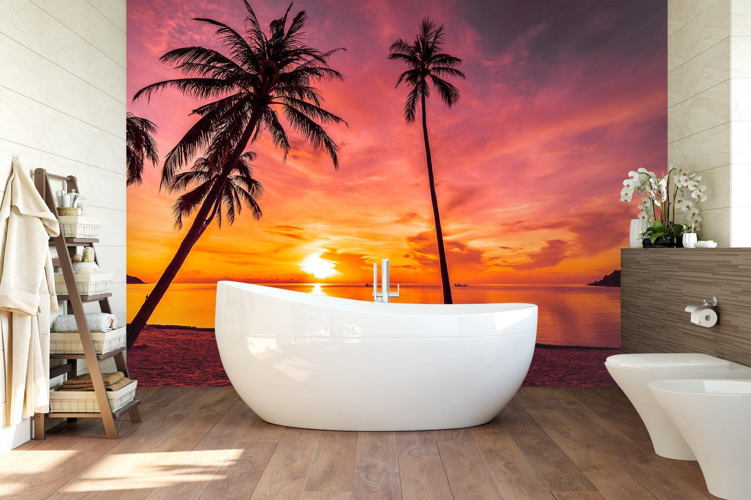 3D Sunset Sea Tree 125 Wall Murals