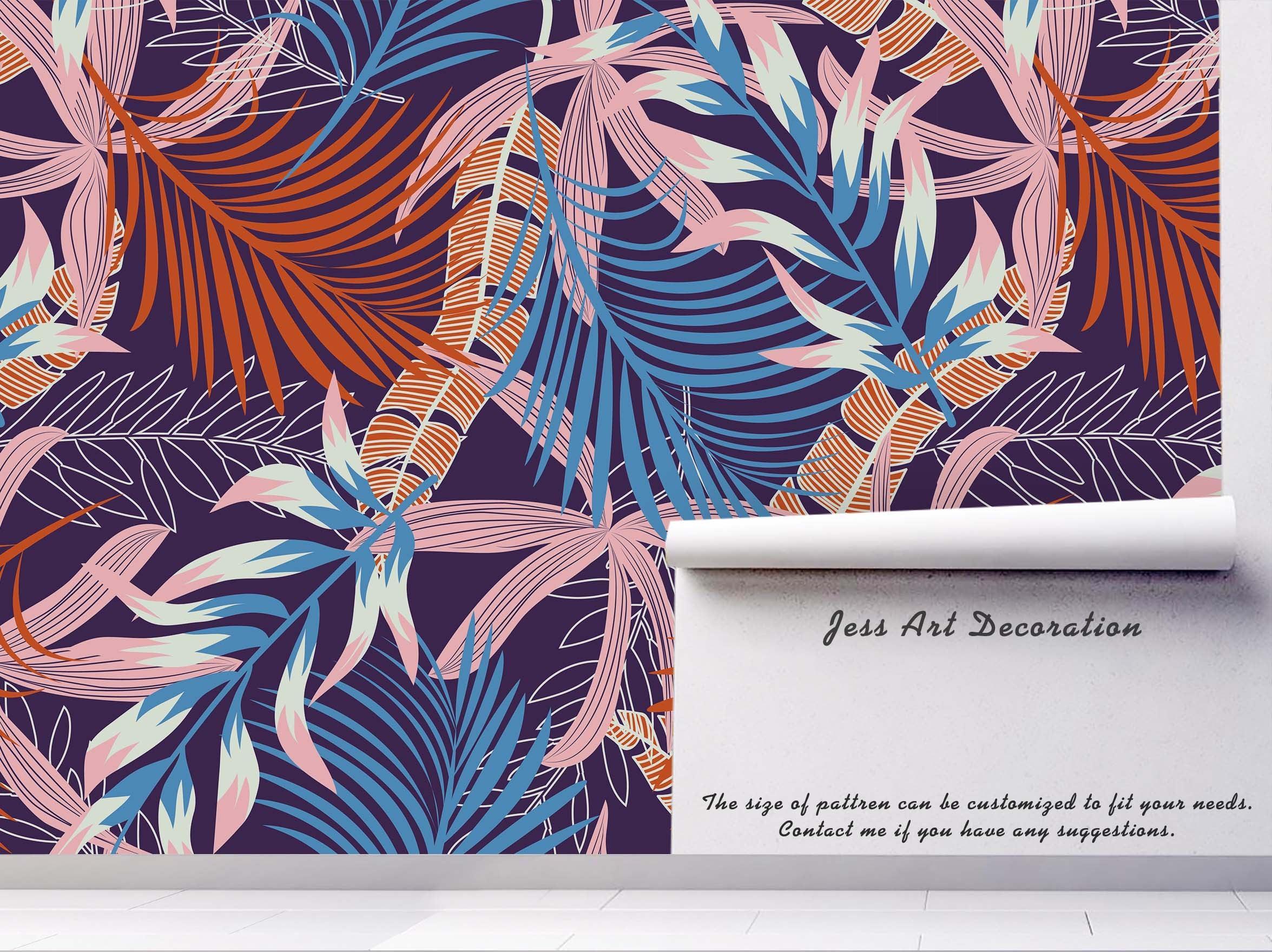 3D Blue Pink Leaves Wall Mural Wallpaper A128 LQH- Jess Art Decoration