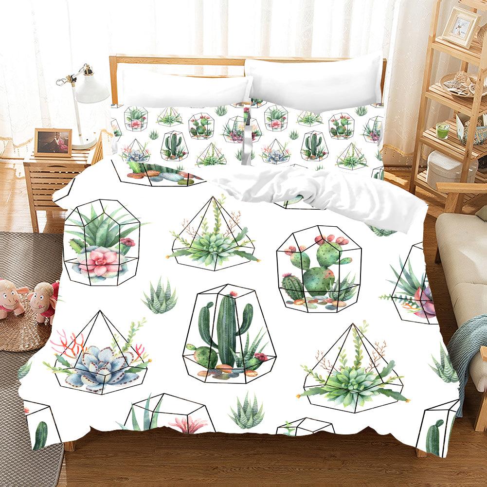 3D Watercolor Succulent Quilt Cover Set Bedding Set Pillowcases  56- Jess Art Decoration