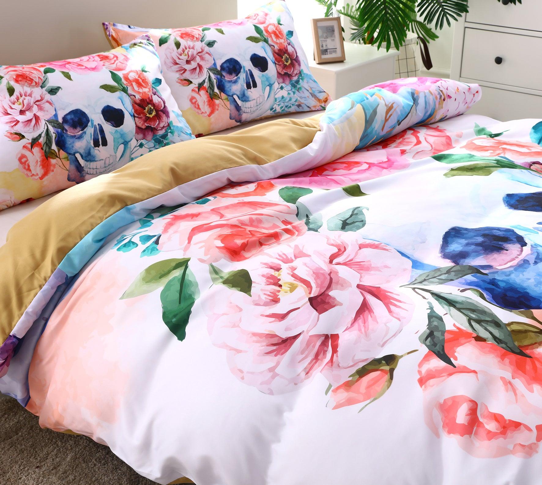 3D Watercolor Skull Flower Quilt Cover Set Bedding Set Pillowcases 91- Jess Art Decoration