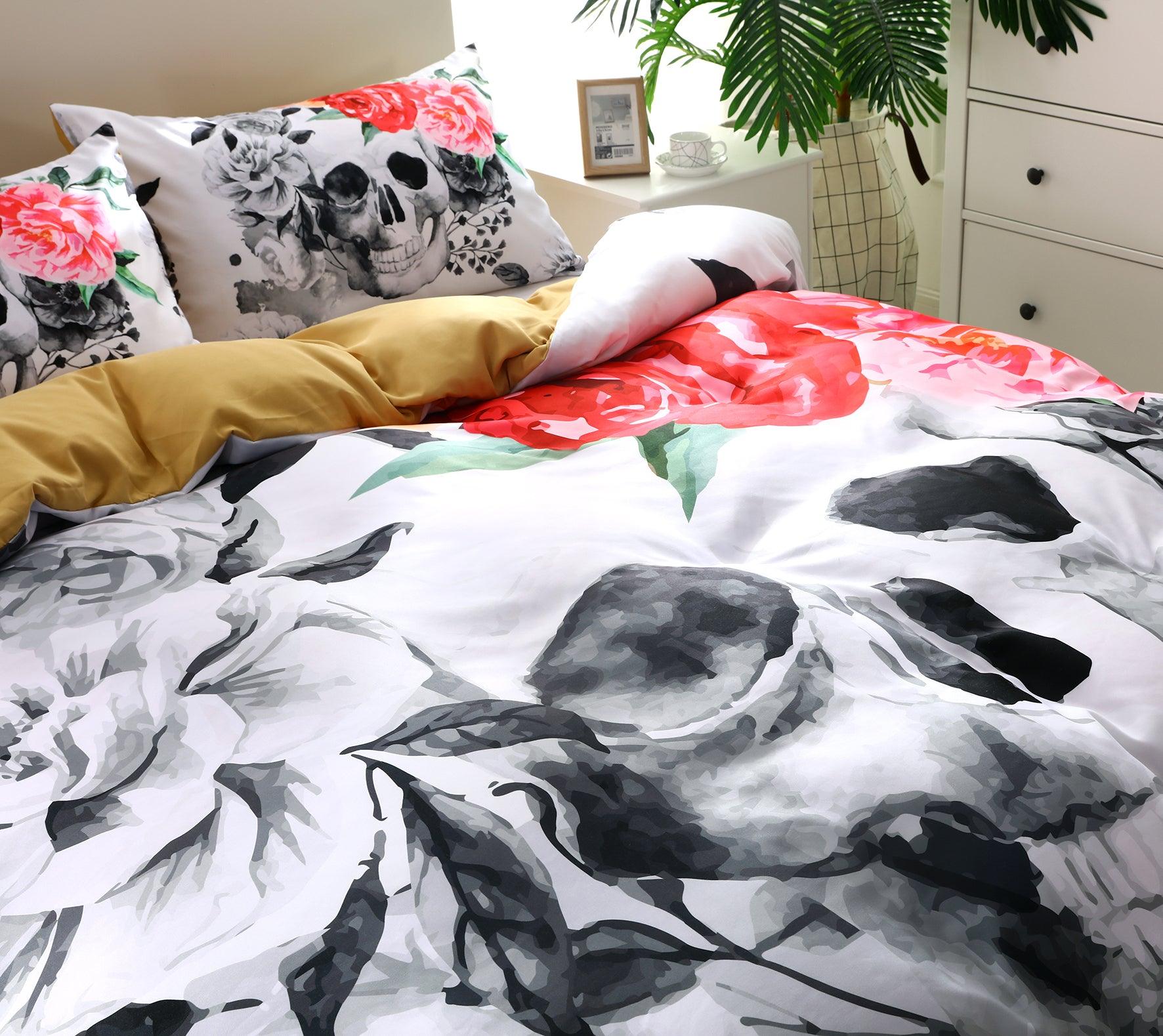 3D Watercolor Skull Flower Quilt Cover Set Bedding Set Pillowcases 92- Jess Art Decoration