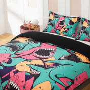 3D Hand Drawn Animal Shark Color Quilt Cover Set Bedding Set Duvet Cover Pillowcases 48- Jess Art Decoration