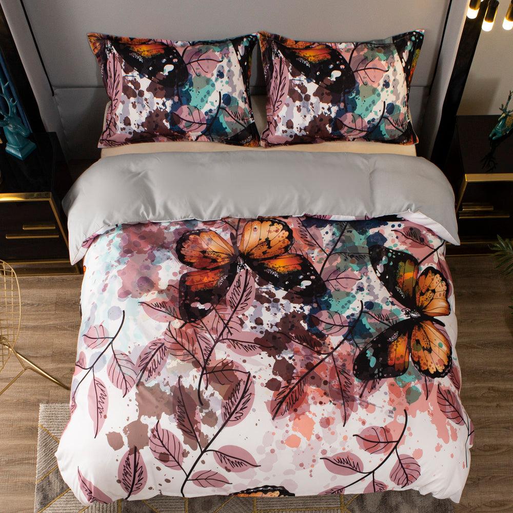 3D Watercolor Leaf Butterfly Quilt Cover Set Bedding Set Duvet Cover Pillowcases 51- Jess Art Decoration