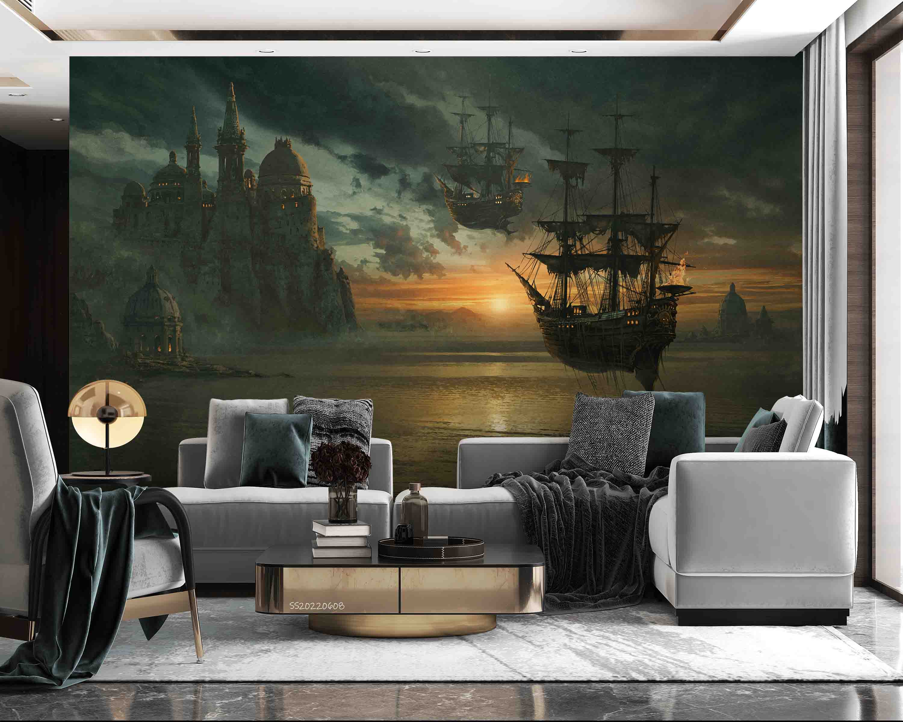 3D Fantasy Airship Landscape Wall Mural Wallpaper GD 400- Jess Art Decoration