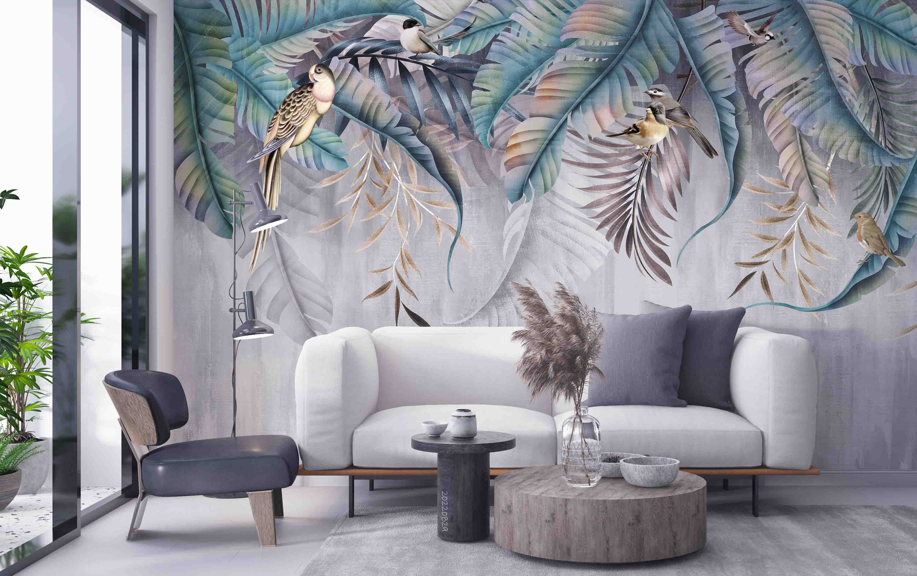 3D Vintage Tropical Plant Leaf Bird Wall Mural Wallpaper GD 2680- Jess Art Decoration