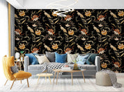 3D Vintage Floral Bird Black Background Wall Mural Wallpaper GD 2625- Jess Art Decoration