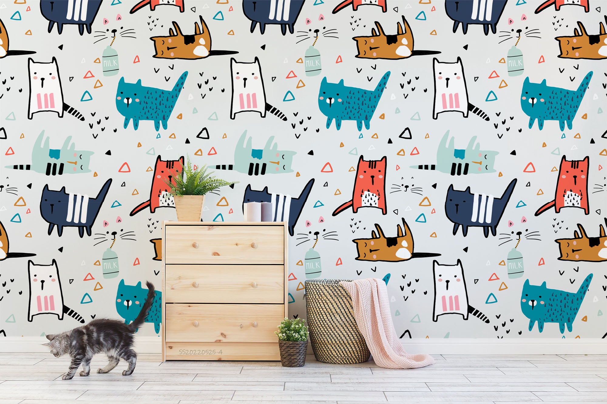 3D Cartoon Cute Cat Set Wall Mural Wallpaper GD 626- Jess Art Decoration