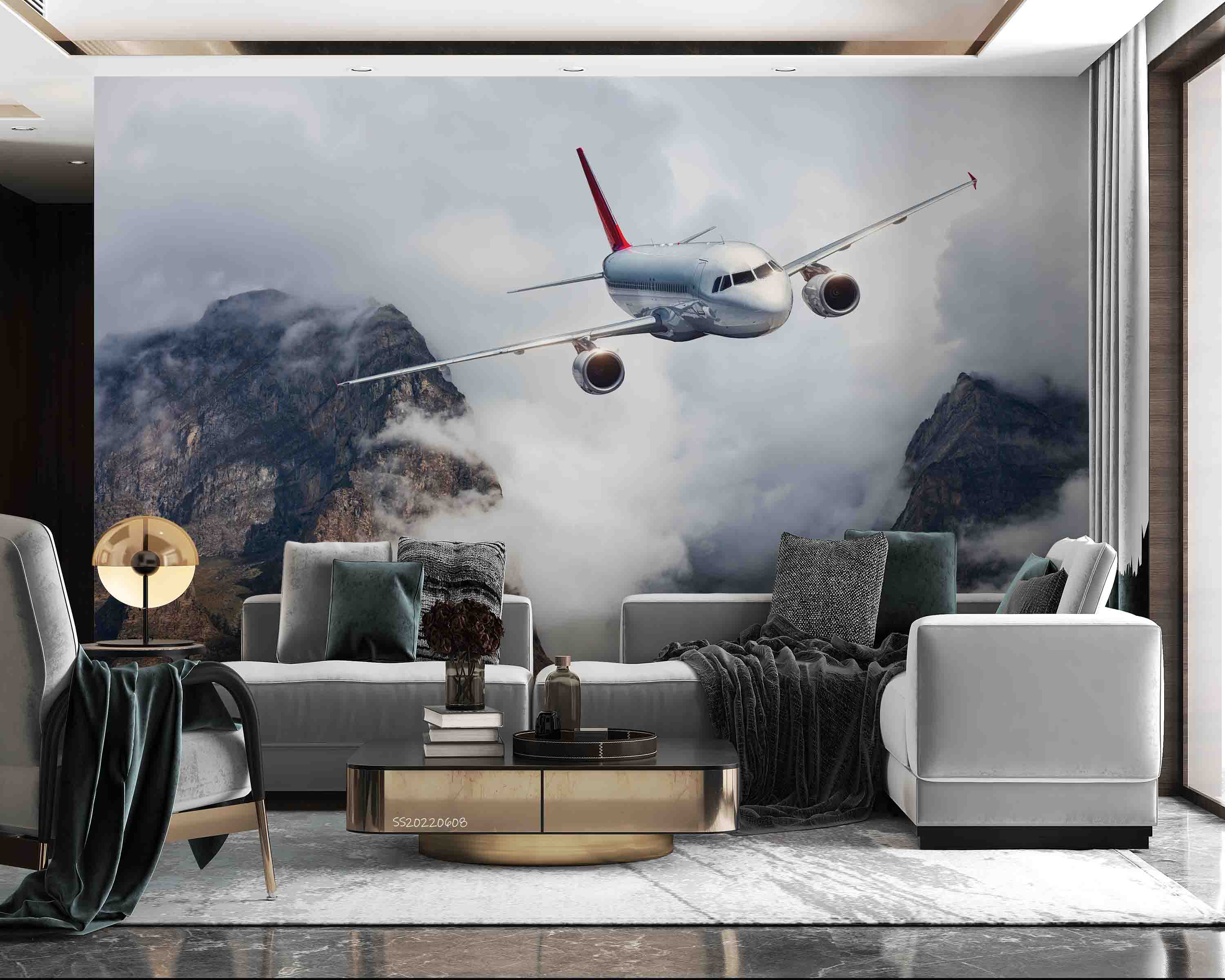 3D Sky Airplane Mountain Cloud Fog Wall Mural Wallpaper GD 541- Jess Art Decoration