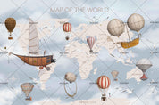 3D World Map Hot Air Balloon Wall Mural Wallpaper LQH 17- Jess Art Decoration