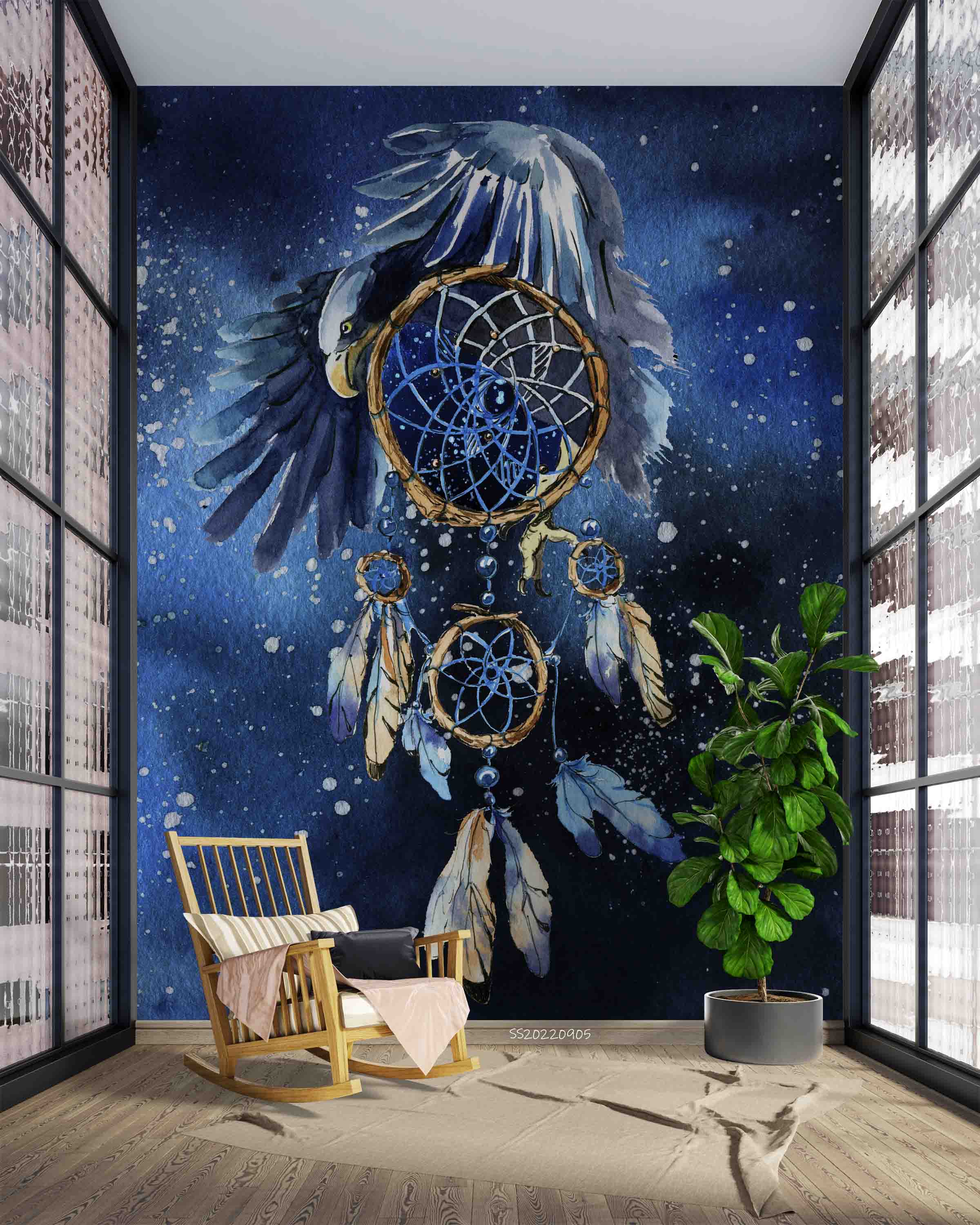 3D Watercolor Dreamcatcher Eagle Blue Wall Mural Wallpaper GD 2578- Jess Art Decoration