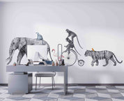 3D Safari Elephant Tiger Monkey Flamingo Bike Wall Mural Wallpaper GD 1030- Jess Art Decoration