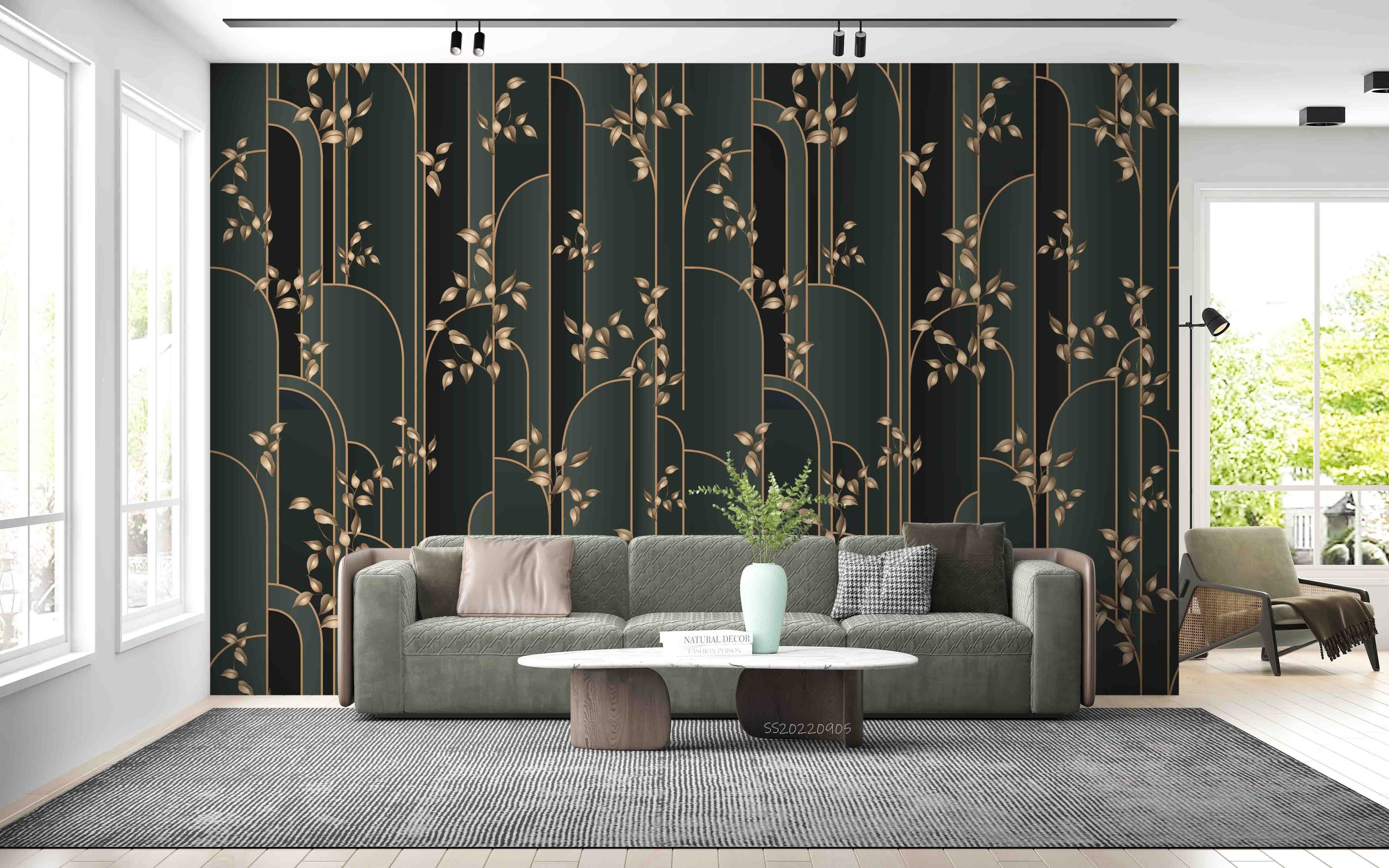 3D Modern Art Plaid Gold Leaf Wall Mural Wallpaper GD 2571- Jess Art Decoration