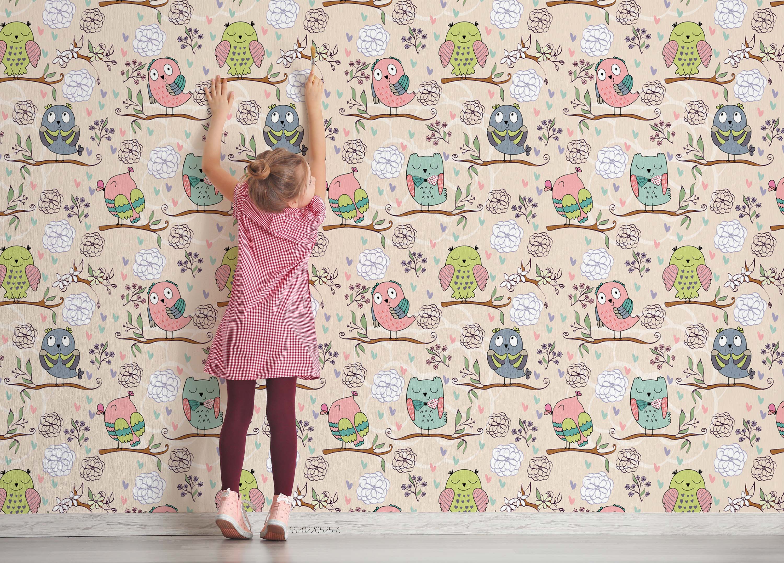 3D Cartoon Cute Owl Branches Floral Pattern Wall Mural Wallpaper GD 1259- Jess Art Decoration