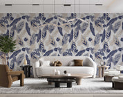 3D Abstract Vintage Blue Leaf Pattern Wall Mural Wallpaper GD 1245- Jess Art Decoration