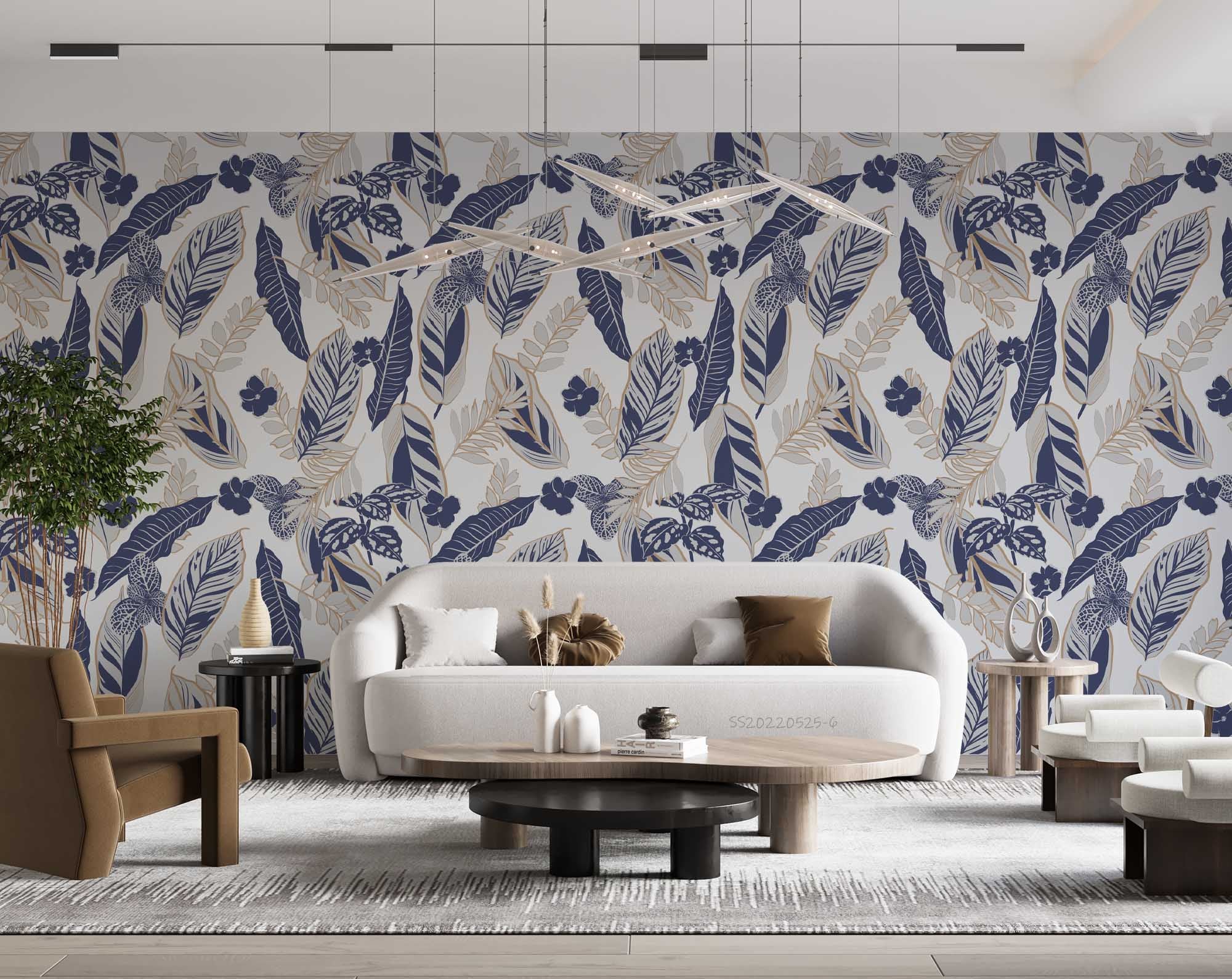3D Abstract Vintage Blue Leaf Pattern Wall Mural Wallpaper GD 1245- Jess Art Decoration