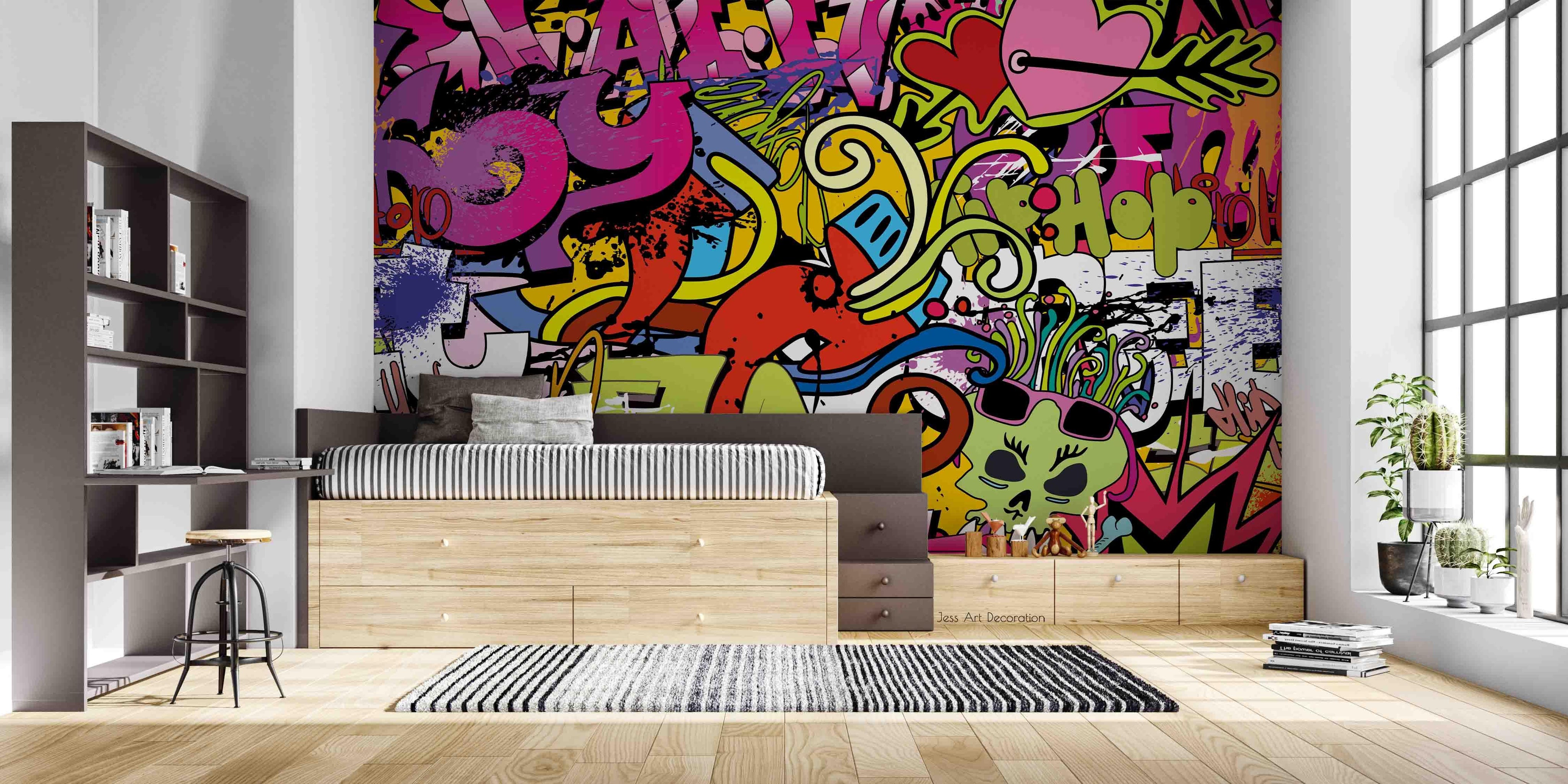 Graffiti Monster Alphabet Pattern Wallpaper typography graffiti wall mural for teen room or studio - view 4