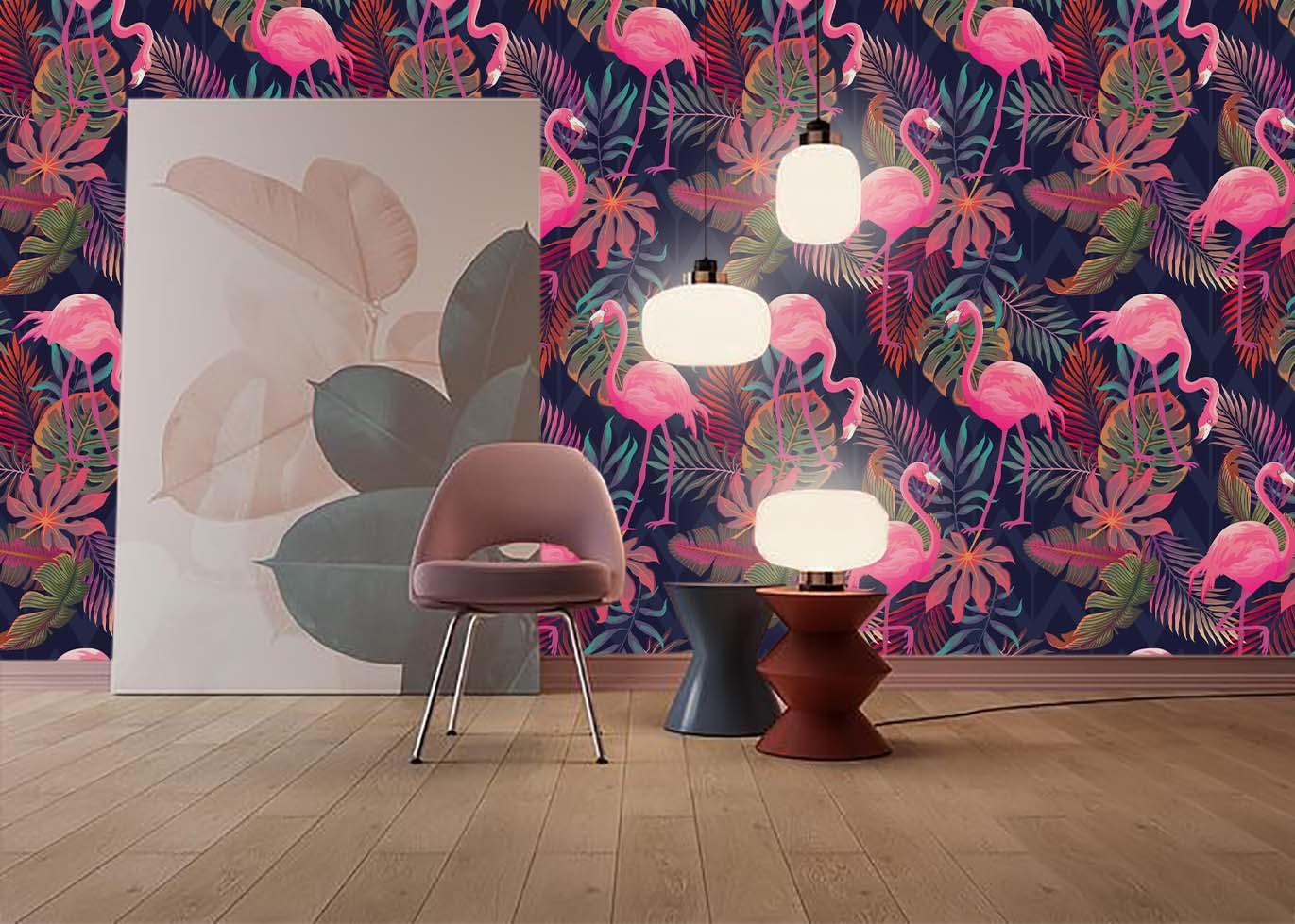 3D Pink Flamingo Leaf Wall Mural Wallpaper 163- Jess Art Decoration
