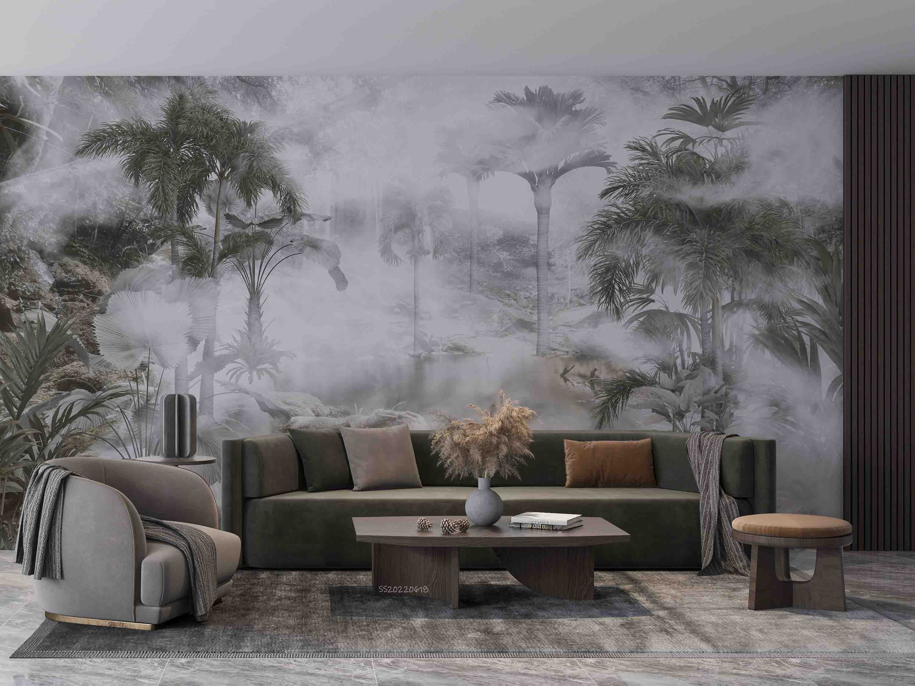 3D Tropical Jungle Plant Palm Tree Misty Wall Mural Wallpaper GD 859- Jess Art Decoration