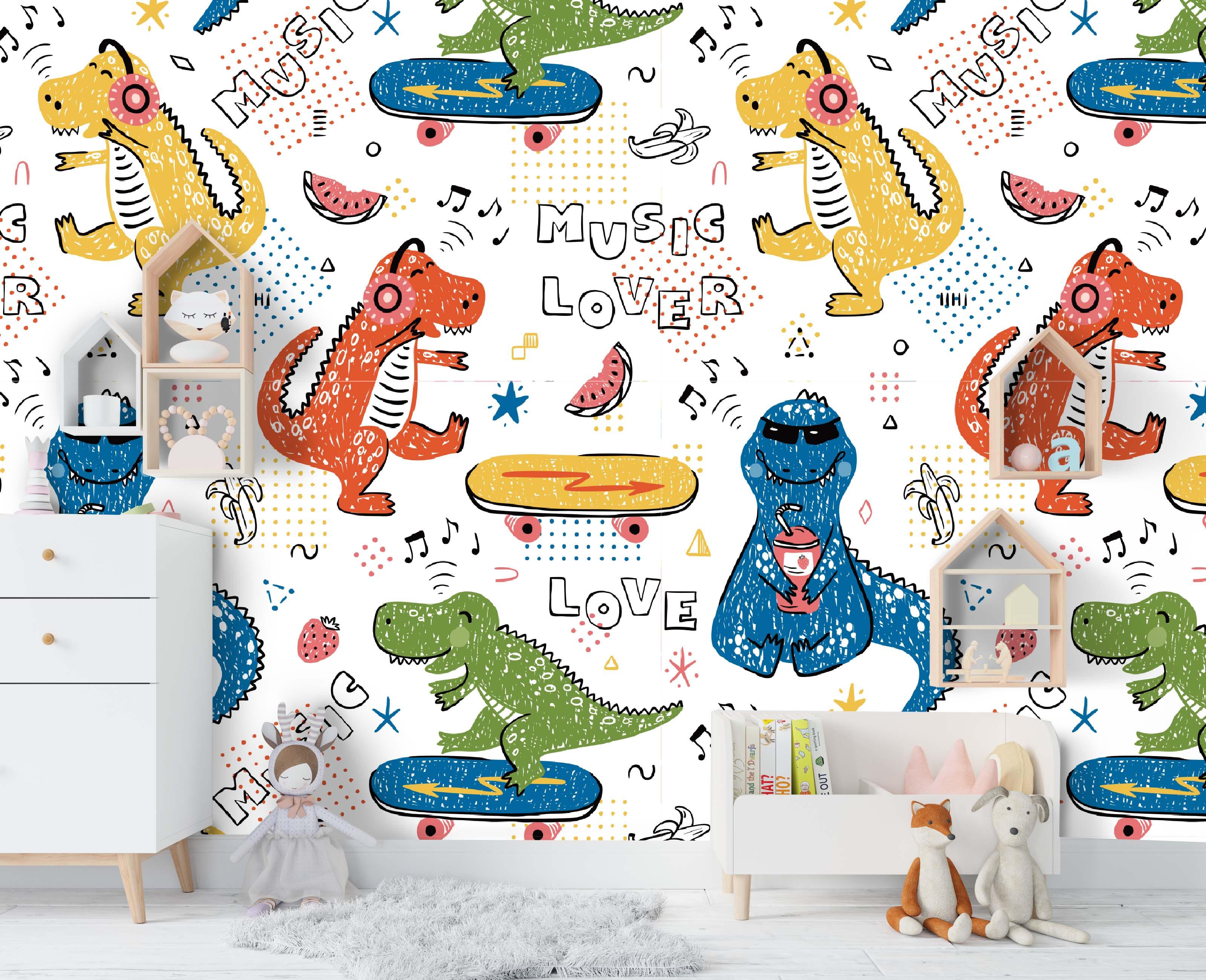 3D Color Cartoon Dinosaur Wall Mural Wallpaper  100- Jess Art Decoration