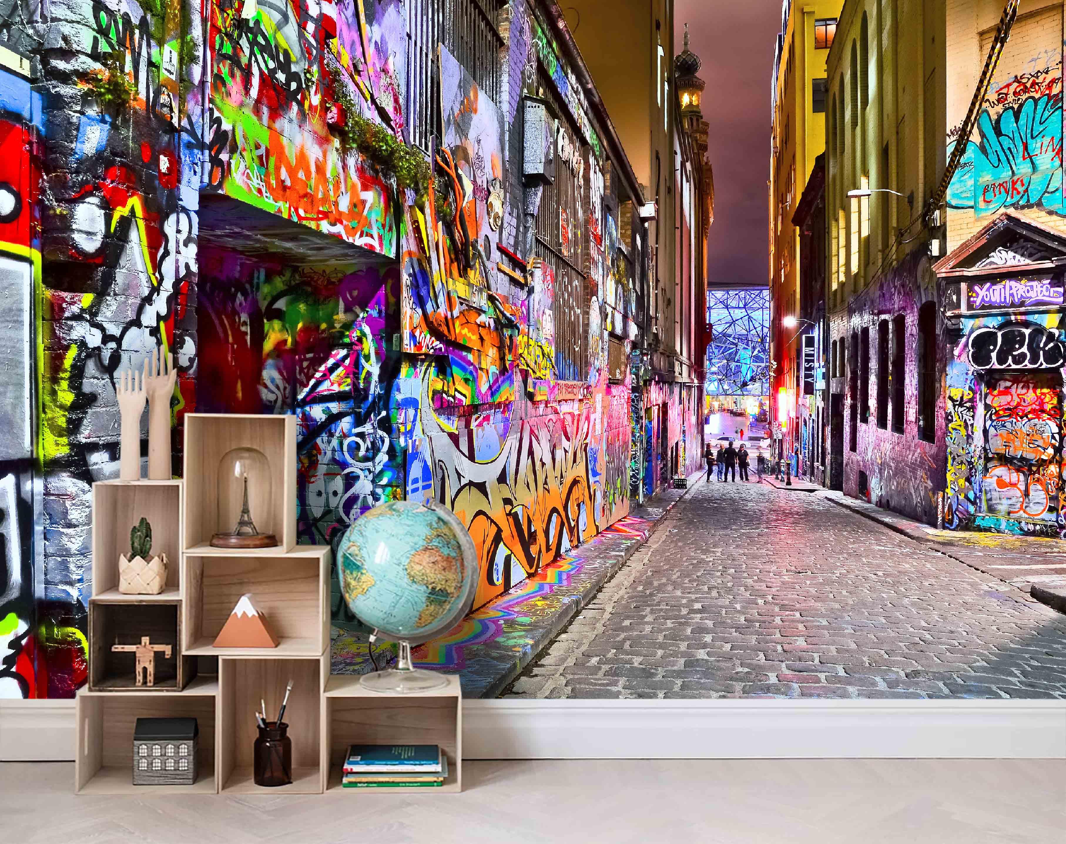 3D Abstract Colored Street Graffiti Wall Mural Wallpaper LQH 43- Jess Art Decoration