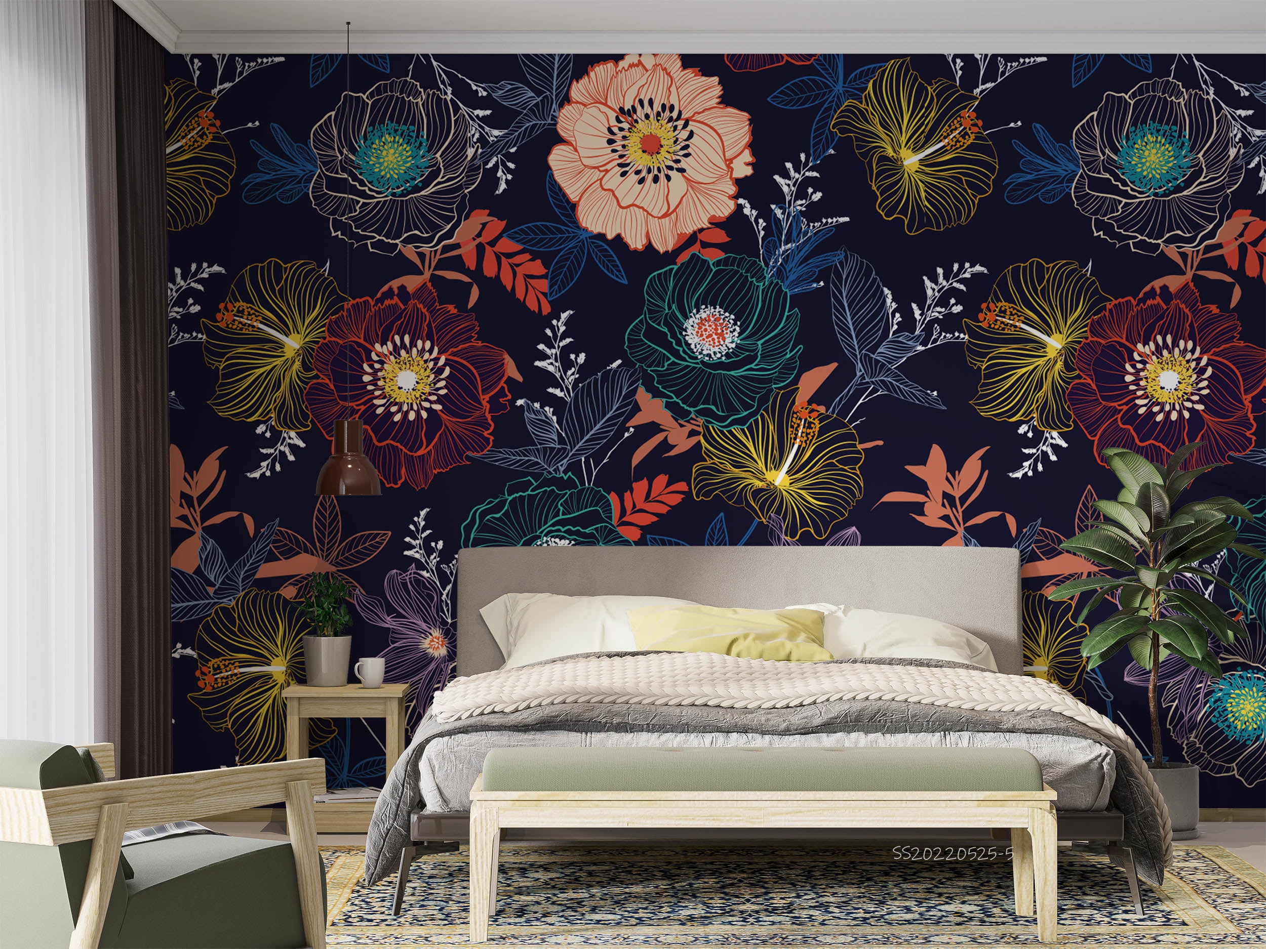 3D Vintage Floral Pattern Dark Background Wall Mural Wallpaper GD 930- Jess Art Decoration