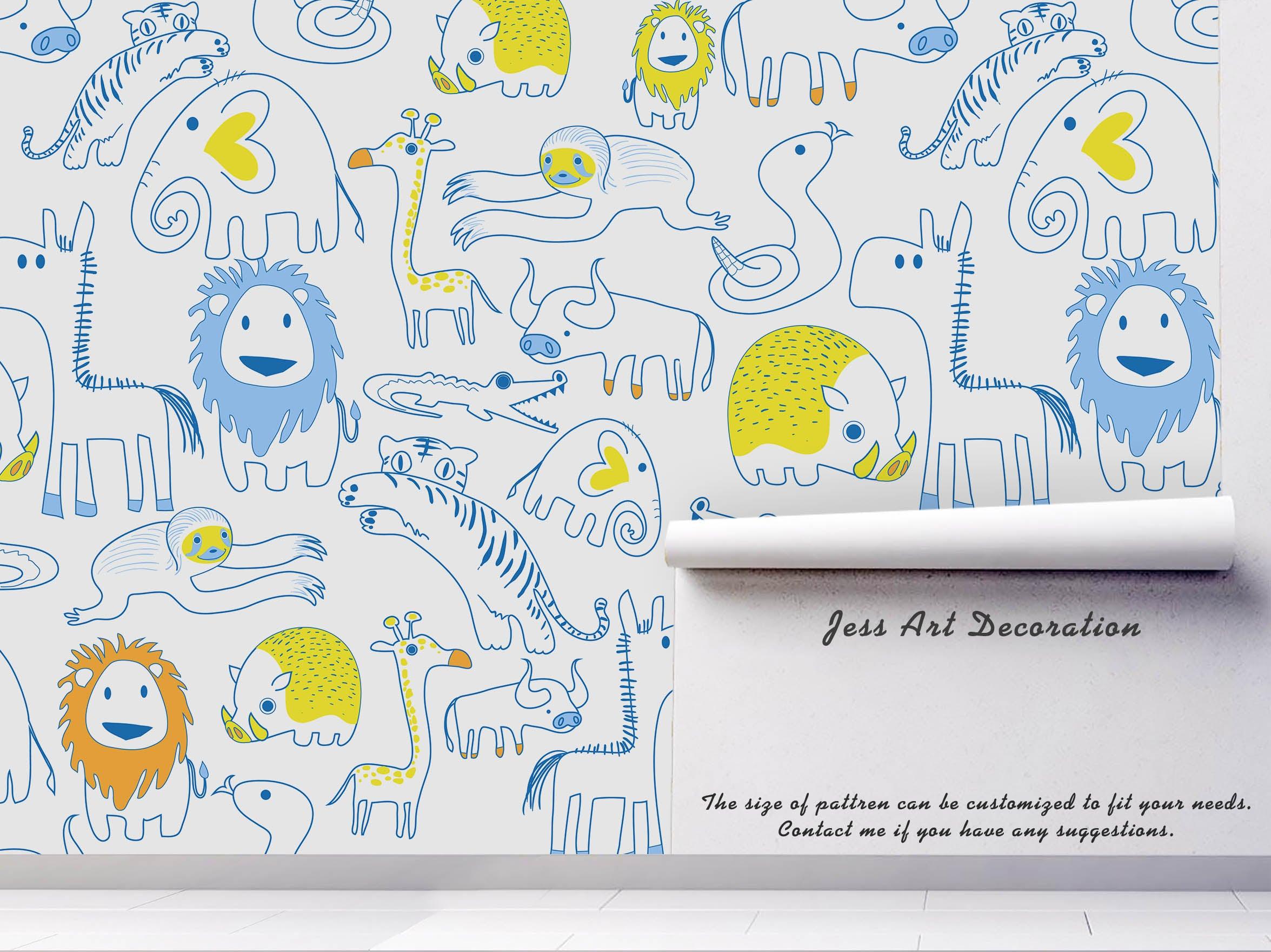 3D Cartoon Elephant Lion Wall Mural Wallpaper A161 LQH- Jess Art Decoration