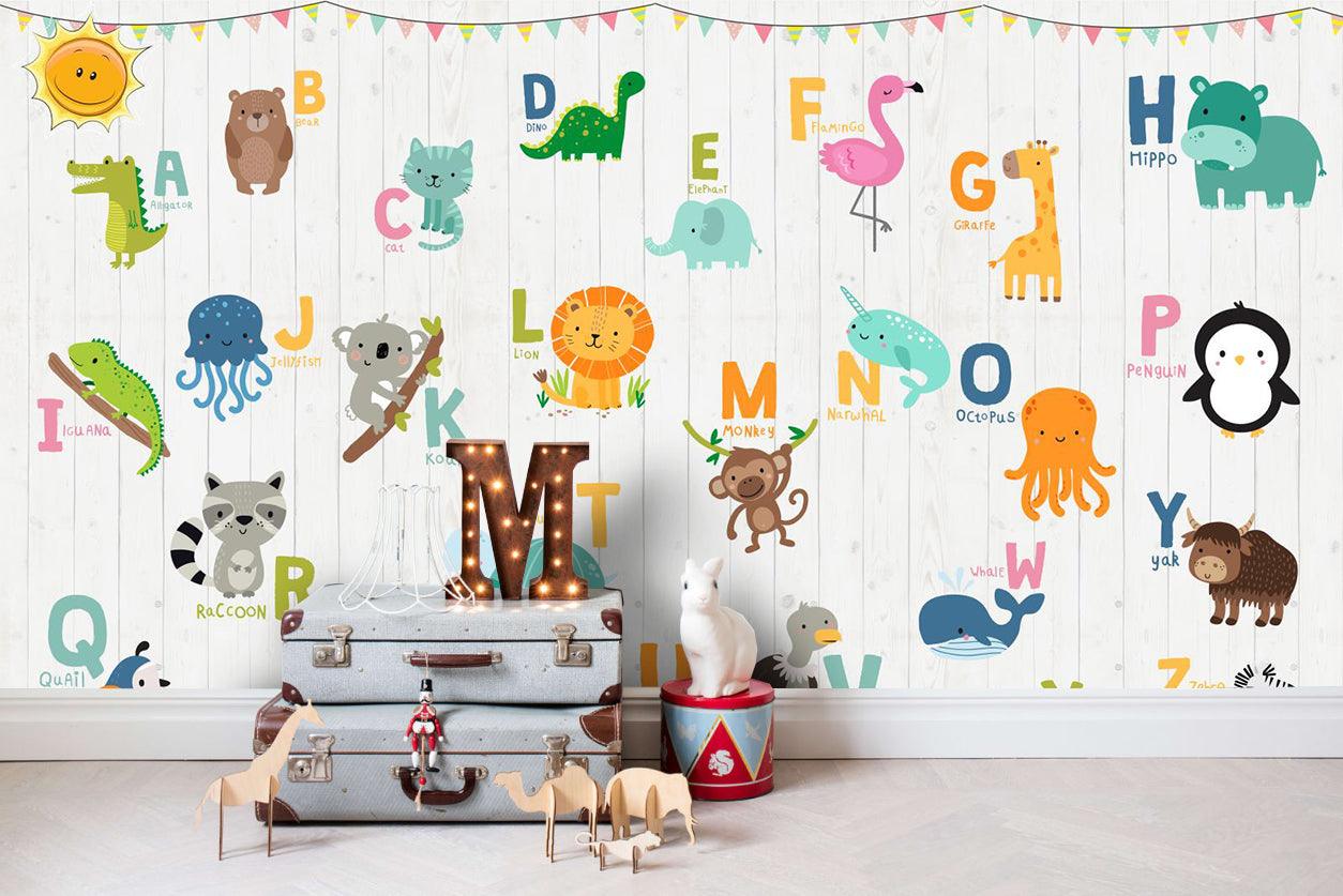 3D animals colorful letters wall mural wallpaper 06- Jess Art Decoration